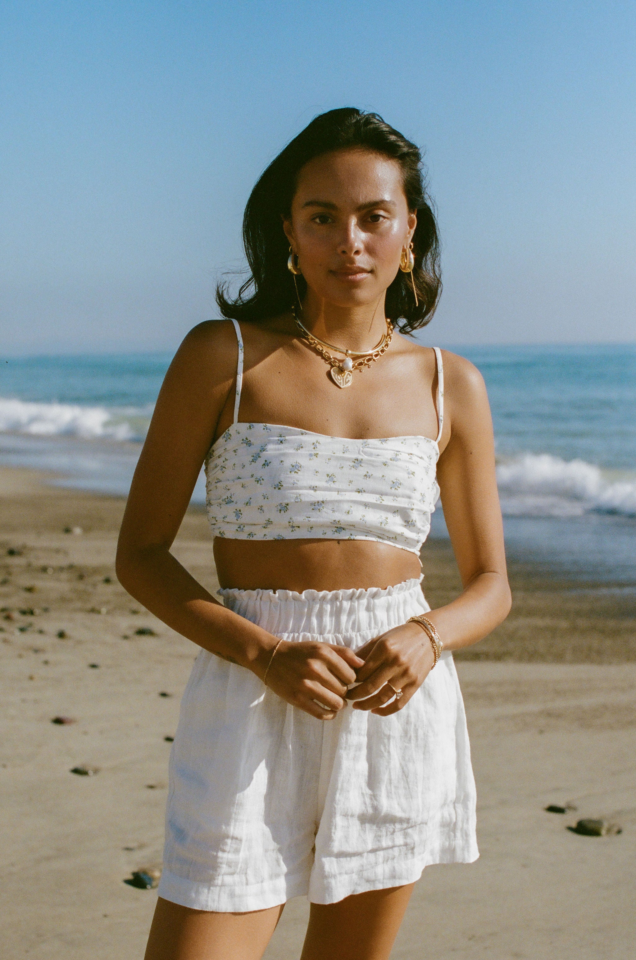 Talia Floral Cropped Top Women's Summer Short Sleeve Blouse - Perfect for Beach Vacations, Music Festivals & Date Nights