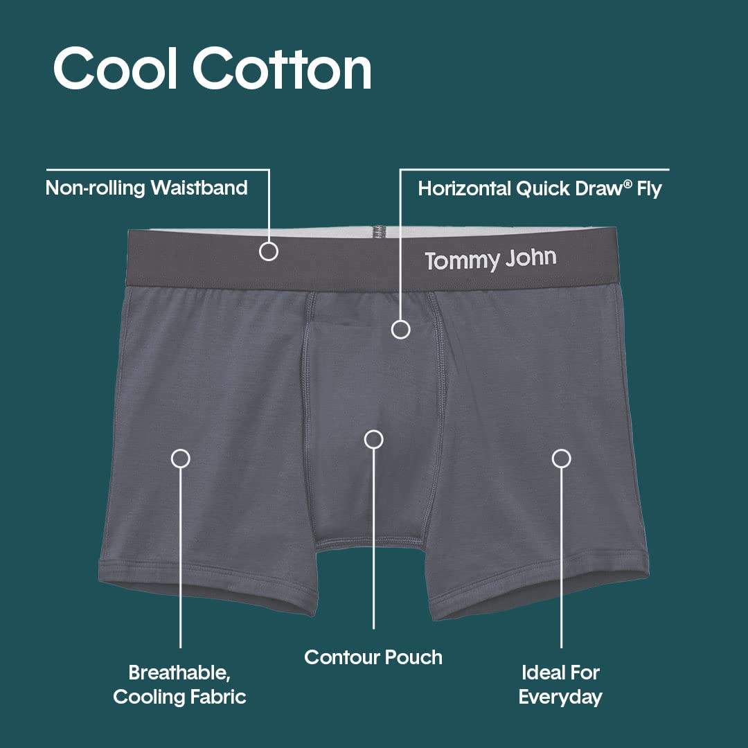Tommy John Men’s 6-Inch Cool Cotton Trunk Underwear with Supportive Contour Pouch - Breathable & Moisture-Wicking Pima Cotton Blend Boxer Briefs - Perfect for Workout, Travel & Everyday Comfort