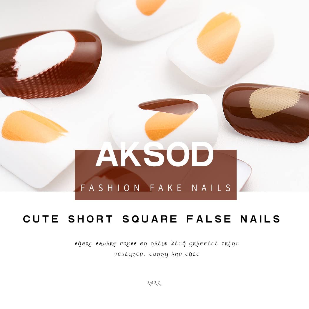 Glossy Short Fake Press on Nails - Square Acrylic Nail Tips with Brown Ombre Design - 24Pcs Full Cover Manicure Set for Women & Girls - Perfect for Parties, Weddings, and Everyday Wear