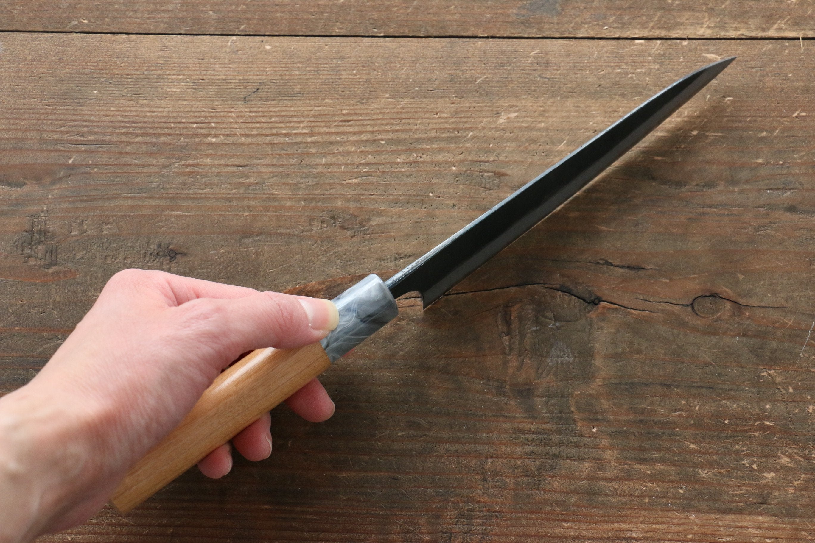 Masakage Mizu Blue Steel No.2 Petty Knife 150mm - Japanese Chef's Utility Knife with Black Finish & American Cherry Wood Handle - Perfect for Slicing, Peeling and Precision Kitchen Tasks