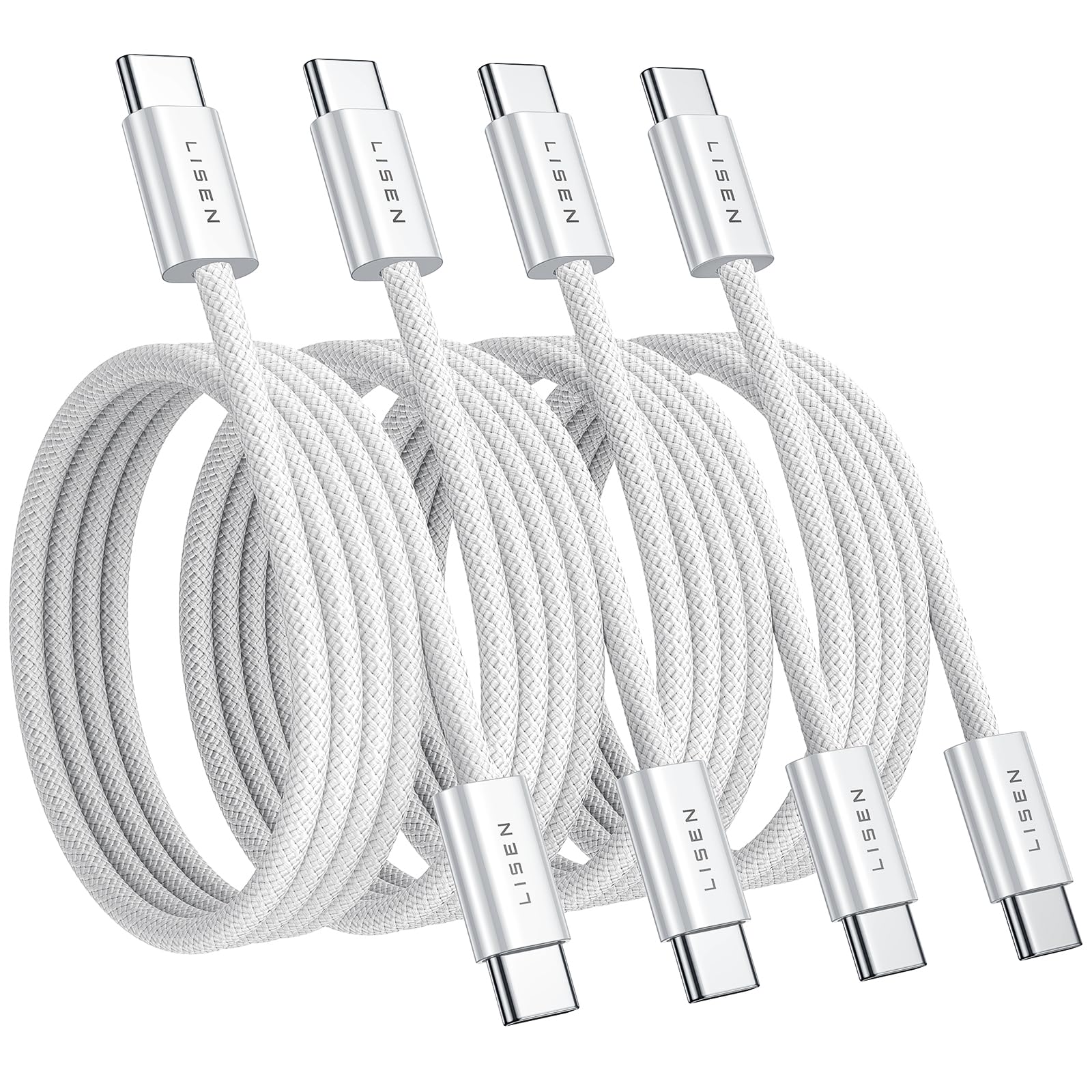 LISEN 4-Pack USB C to C Cable [0.5M+1M+2M+2M] 60W Fast Charging USB Type C Cable for iPhone 15, Samsung S24, MacBook Air/Pro, iPad - Perfect for Home, Office & Travel Charging