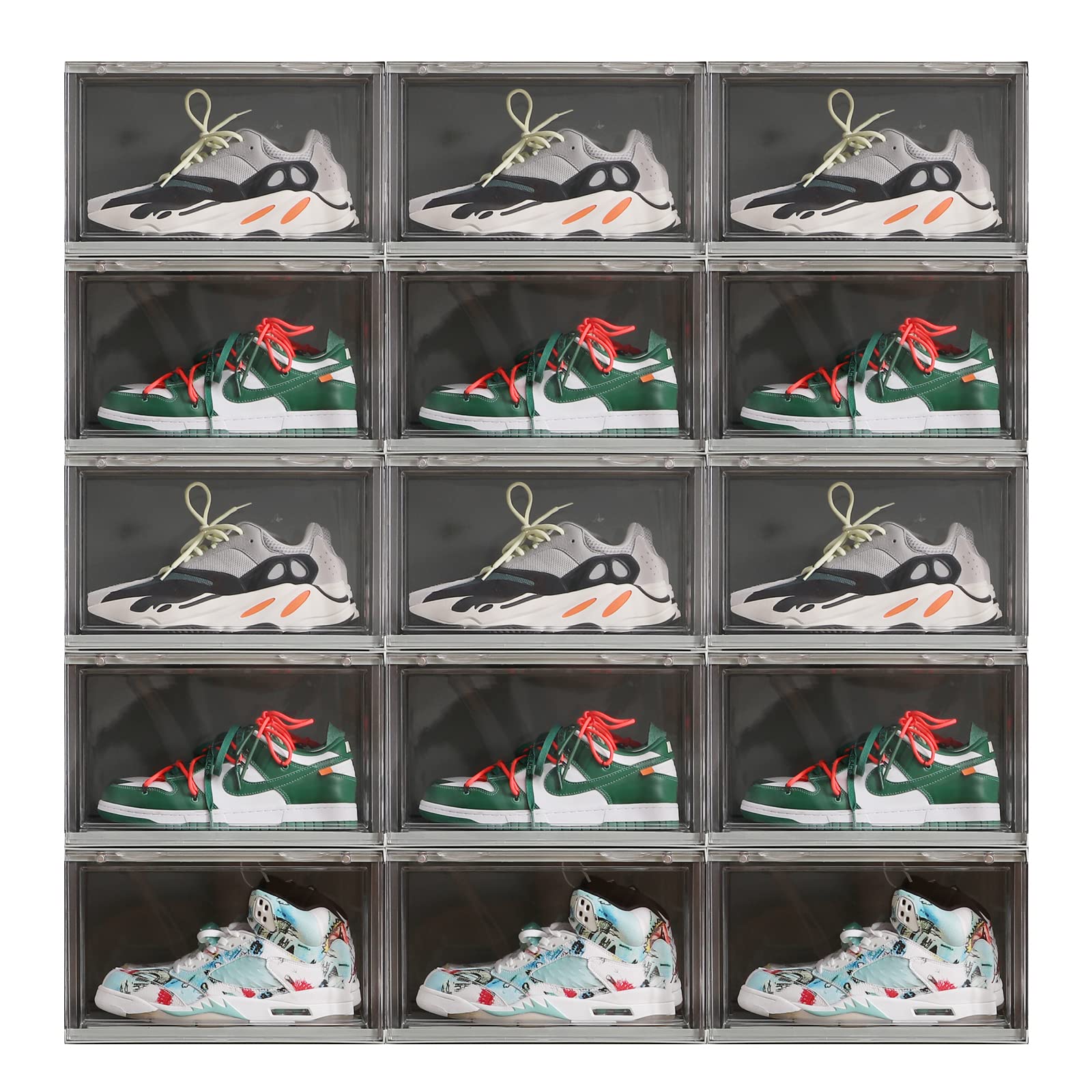 Clear Plastic Stackable Shoe Boxes - Pack of 15 Sneaker Storage Containers with Lids (14.2