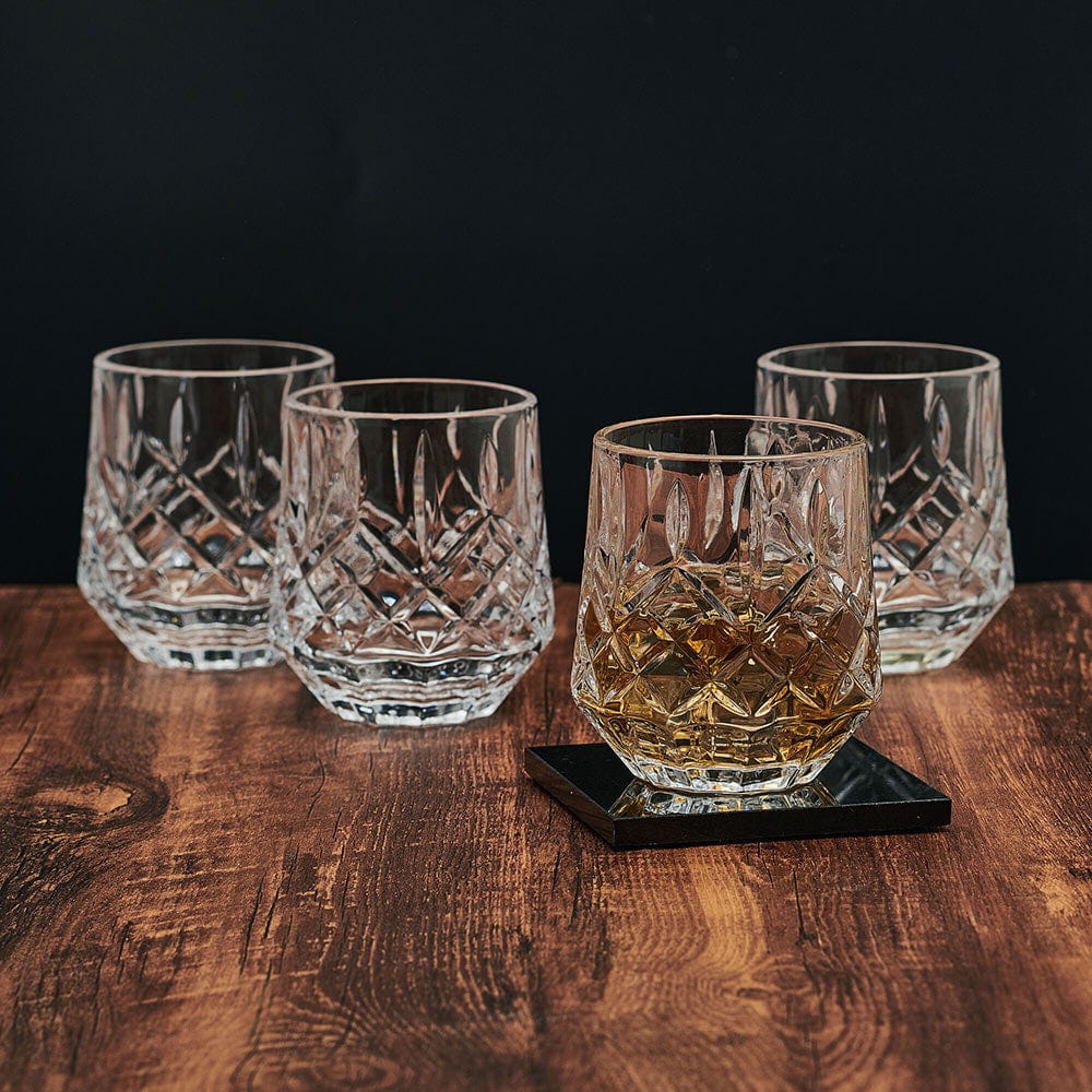 Premium Wesley Set of 4 Double Old Fashioned Whiskey Glasses - Heavy Base Cocktail Glasses for Bourbon, Scotch & Whiskey - Perfect for Home Bar, Gifts & Entertaining