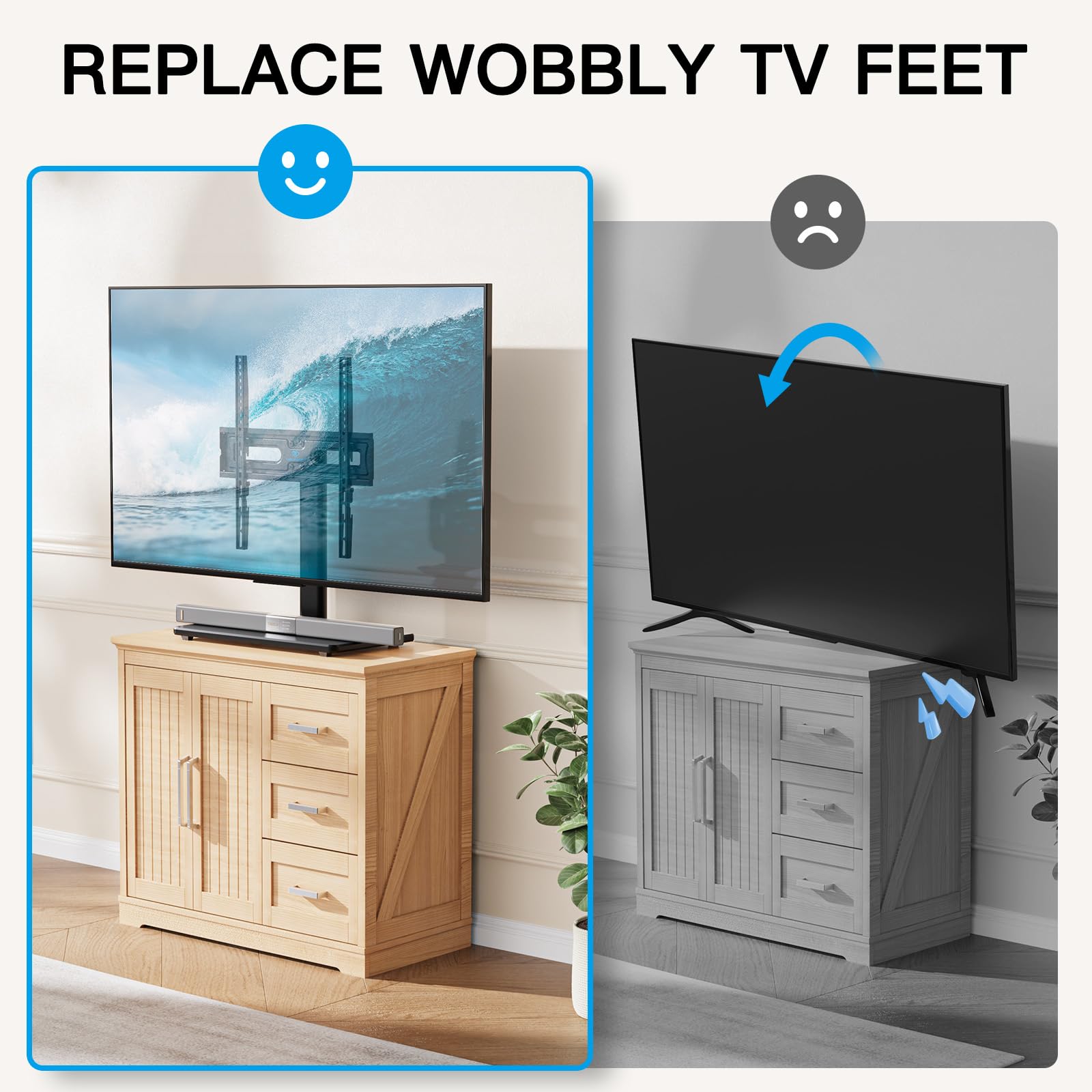Universal Swivel TV Stand for 32-65 Inch TVs - Heavy Duty Height Adjustable Table Top Mount with Tilt Function - Perfect for Living Room, Bedroom, or Office Setup