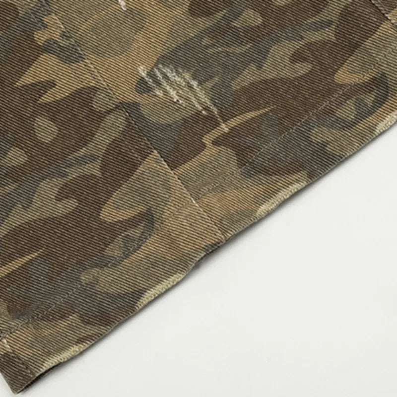 2025 Trendy Men's Camouflage Denim Cargo Pants - Multi-Pocket Wide Leg Distressed Jeans for Casual Wear | Outdoor Adventure & Street Style Fashion