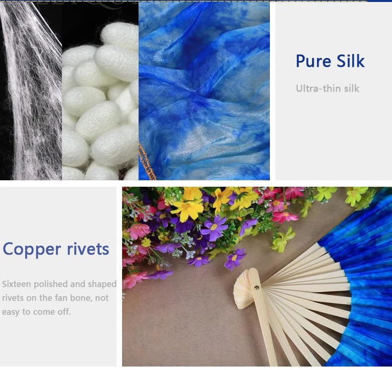 Authentic Silk Belly Dance Fan Veils - 1.8m/5.91ft Long Tie-Dyed Bamboo Fans for Women | Professional Belly Dancing Accessories | Perfect for Performances, Costume Parties & Dance Practice