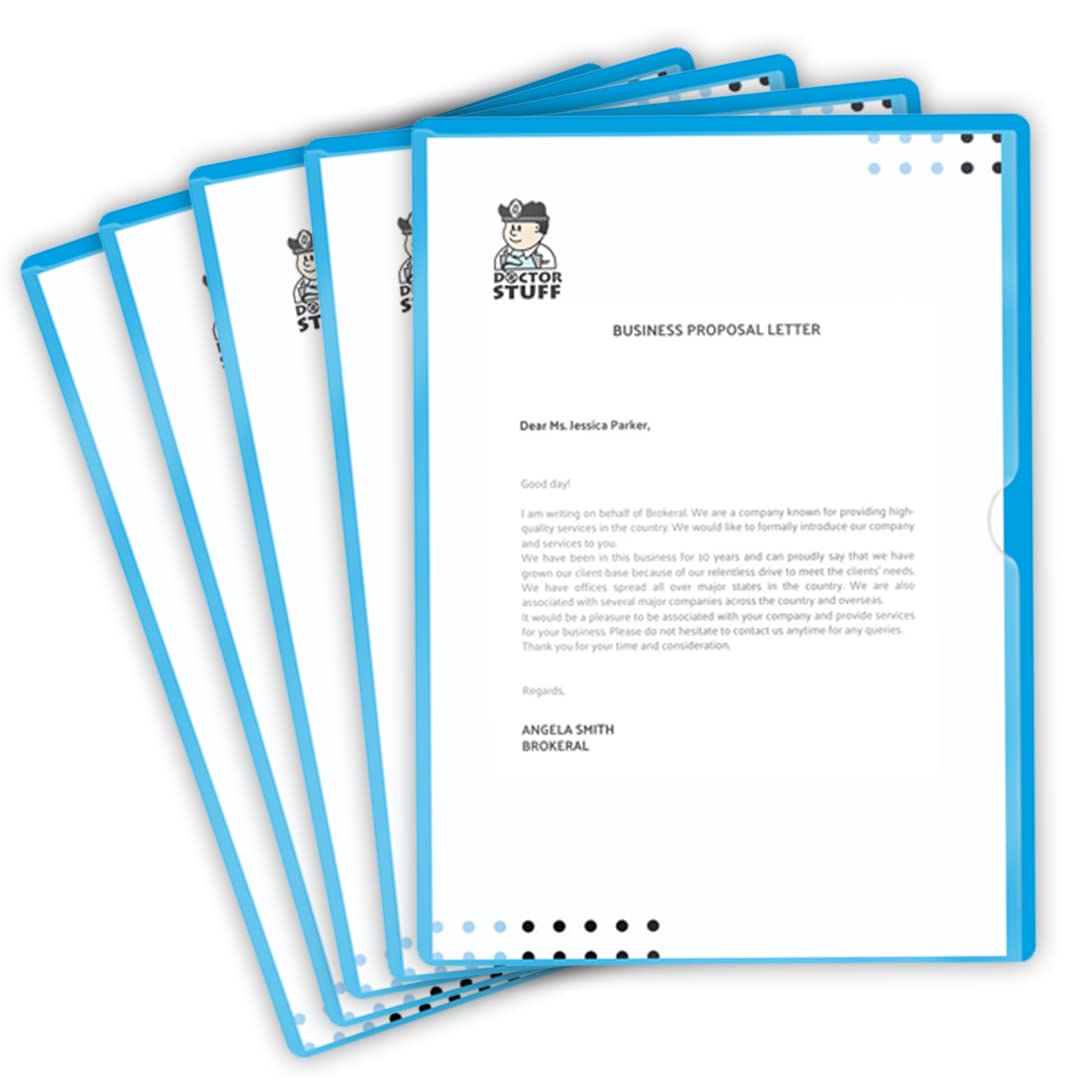 25 Pack L-Type Vinyl Plastic File Folders Letter Size - Light Blue Clear Front Pocket Folders for Documents | Home Office School Medical File Organization | Perfect for Office Supplies, Medical Records & School Projects