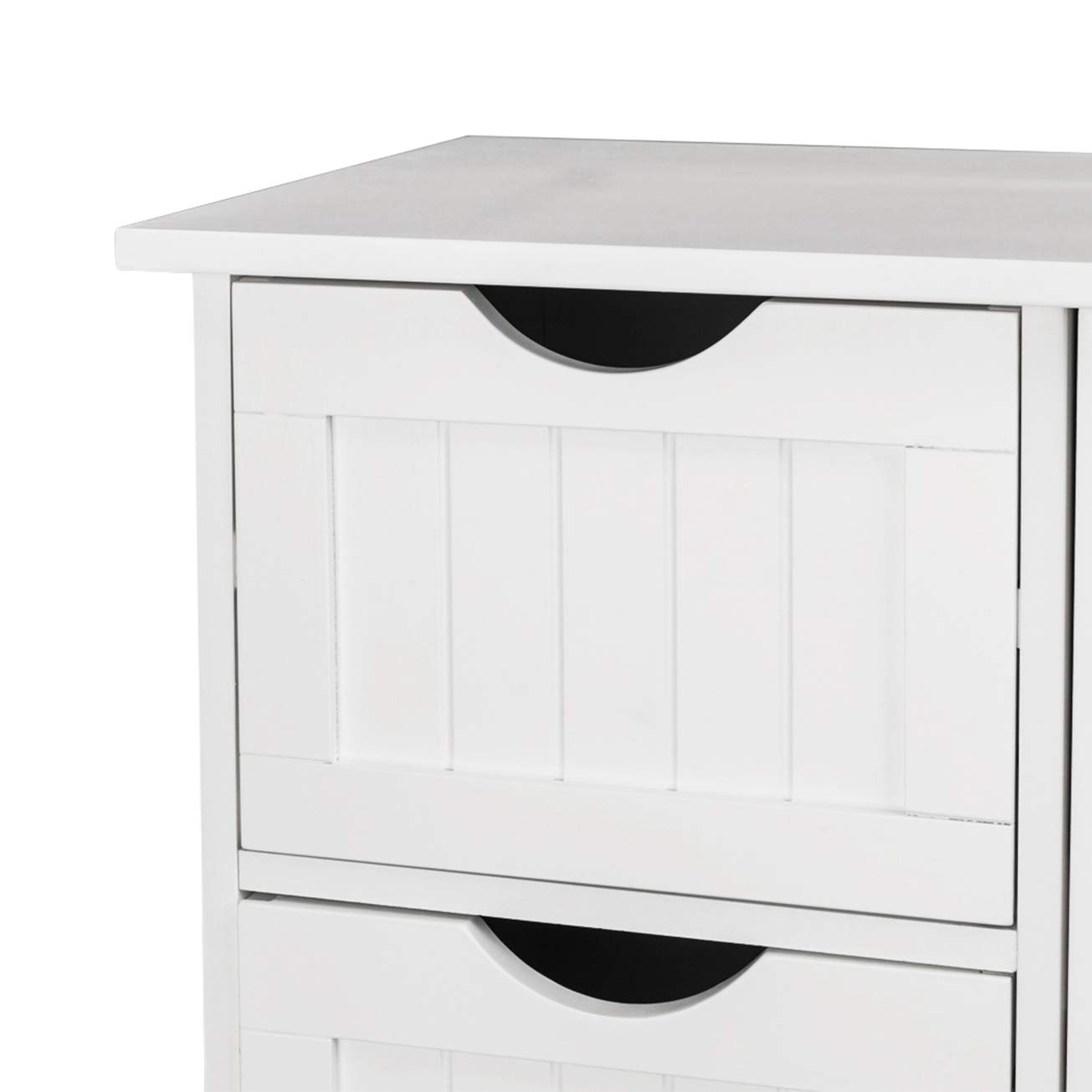 White Single Door Bathroom Storage Cabinet with 4 Drawers - Multifunctional Floor Organizer for Bathroom, Bedroom, or Laundry Room - Space Saving Storage Rack Stand for Towels, Toiletries & Cleaning Supplies
