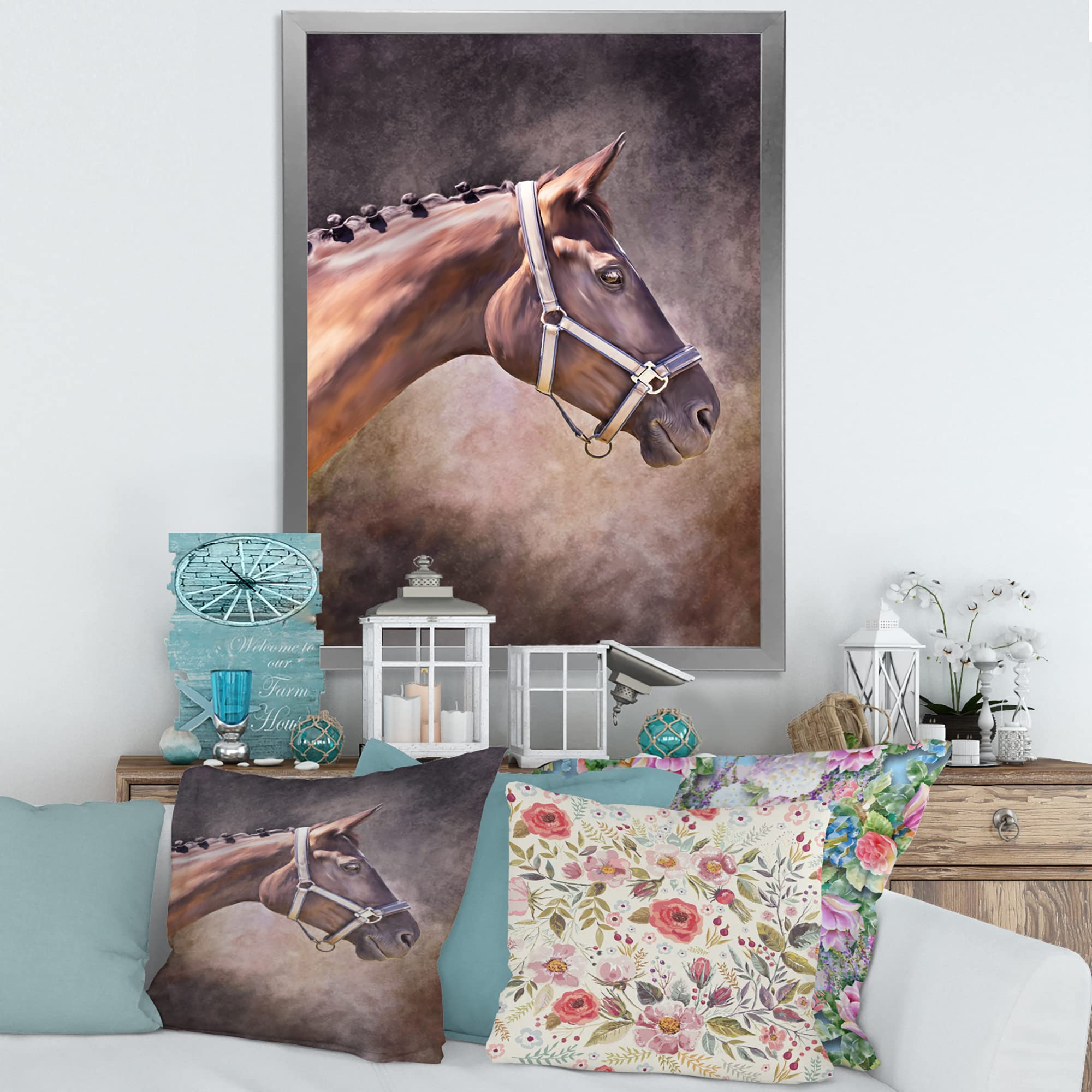 Brown Horse Farmhouse Framed Wall Art - Elegant Equestrian Home Decor for Living Room, Bedroom & Office - Perfect Gift for Horse Lovers