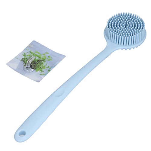 Long Handle Silicone Back Scrubber - Dual Sided Exfoliating Shower Brush with Anti-Slip Grip & Ergonomic Design for Deep Cleaning (Nordic Blue) - Perfect for Hard-to-Reach Areas & Spa-Like Bath Experience