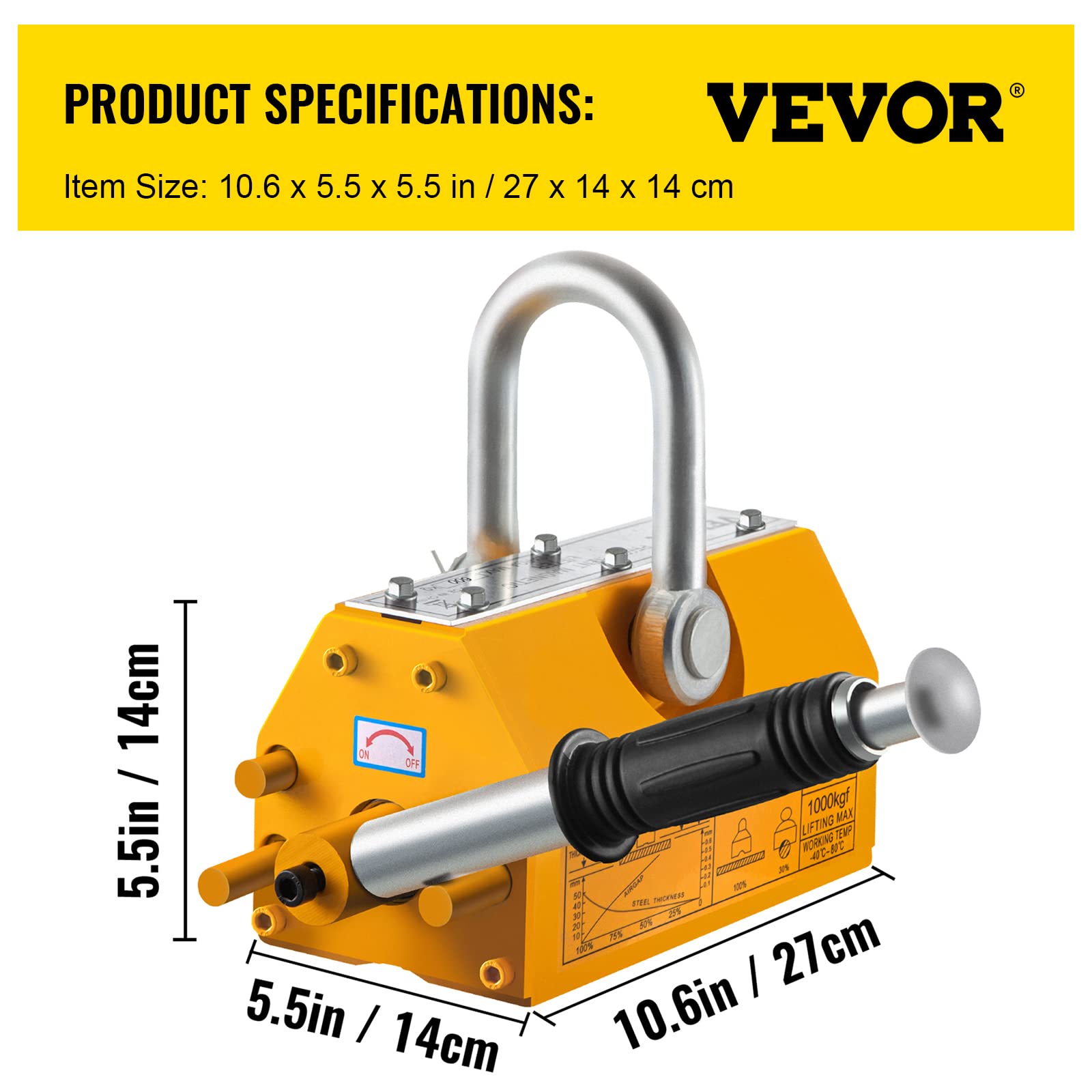 2200lbs Permanent Magnetic Lifter - 1000KG Heavy Duty Steel Lifting Magnet with Handle for Shop Crane, Material Handling & Equipment Lifting - Perfect for Warehouse, Construction Site & Metal Fabrication