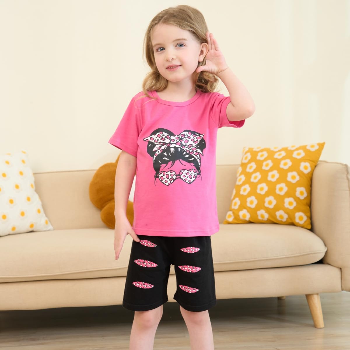Girls Summer Outfits Set - Cute Short Sleeve Graphic Tee & Matching Shorts for Toddlers | Playtime, Beach & Casual Wear