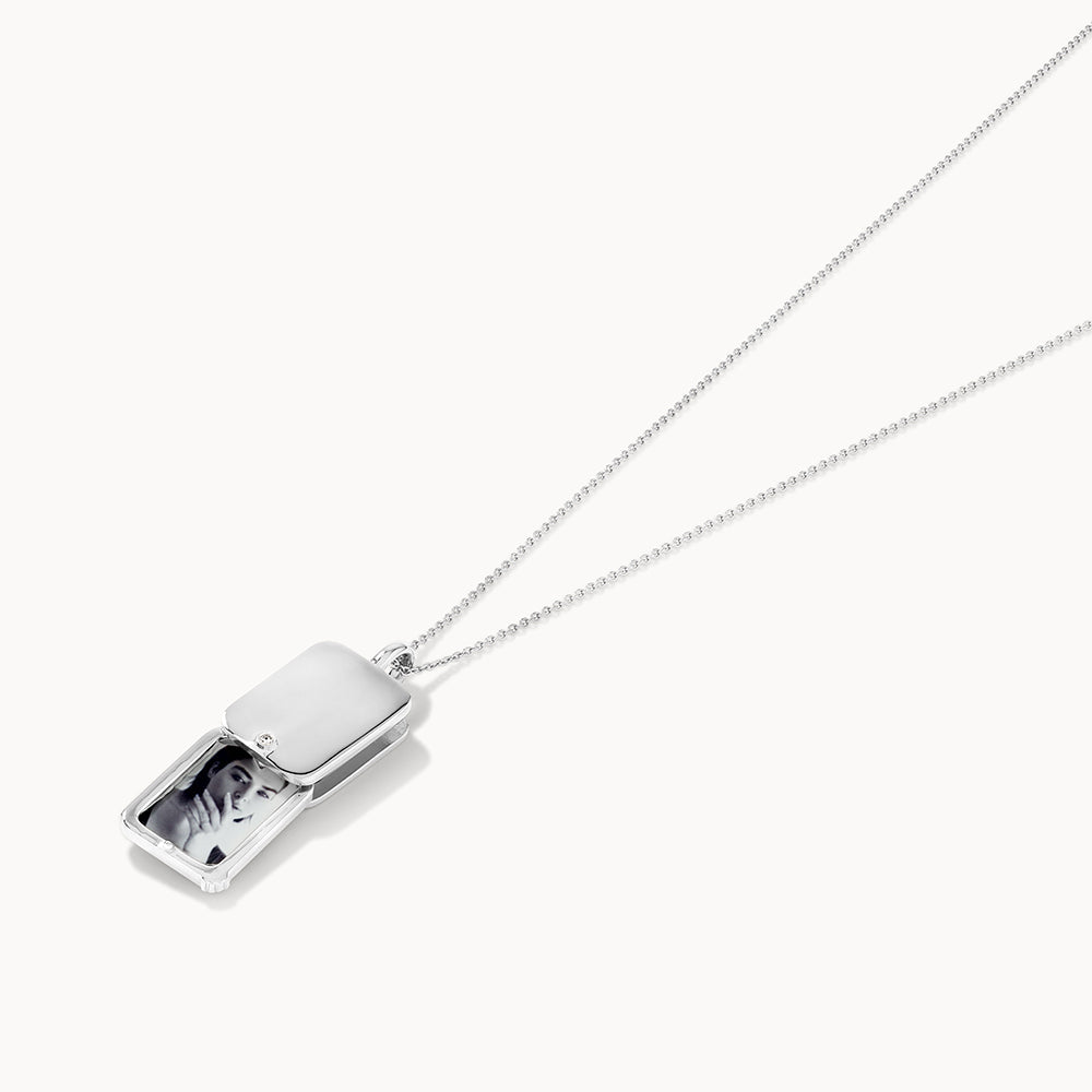 Personalized Engravable Silver Rectangle Flip Locket Necklace - Perfect for Anniversary Gifts, Valentine's Day & Keepsake Jewelry