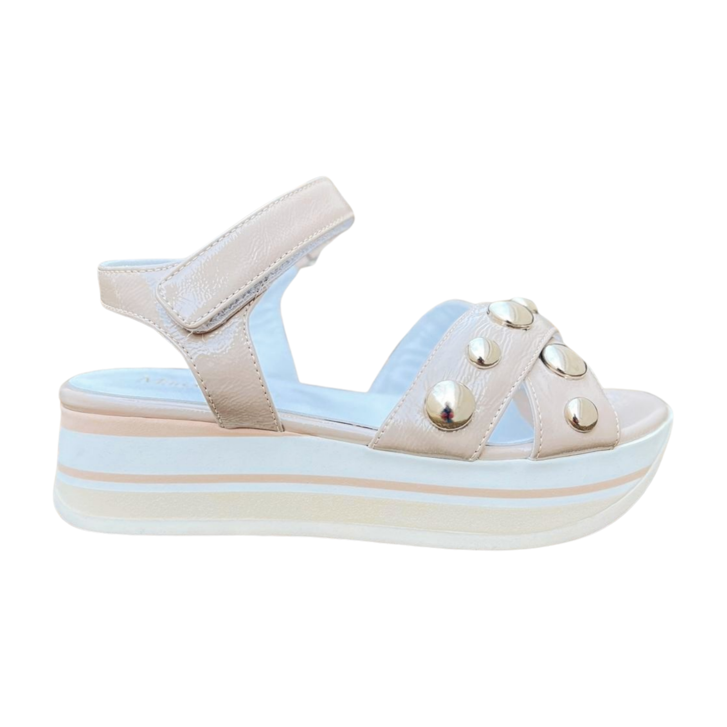 MARCO MOREO Women's Taupe Patent Leather Wedge Sandals M722 - Comfortable Heels for Summer, Casual Outings & Beach Wear