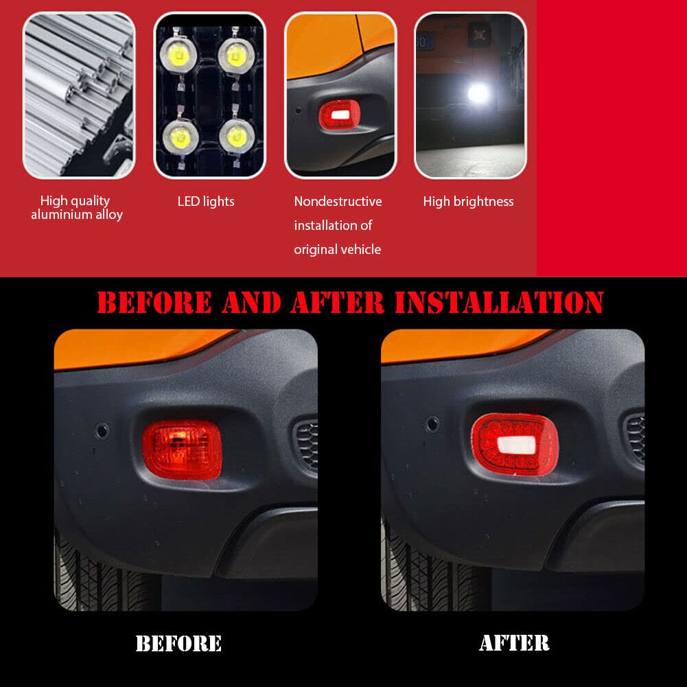 GTINTHEBOX Smoked Lens LED Rear Bumper Reflectors with White Backup Reverse Lights - Compatible with 2015-2022 Jeep Renegade | Fog Tail Lamps Upgrade Kit for Enhanced Night Visibility & Safety Driving