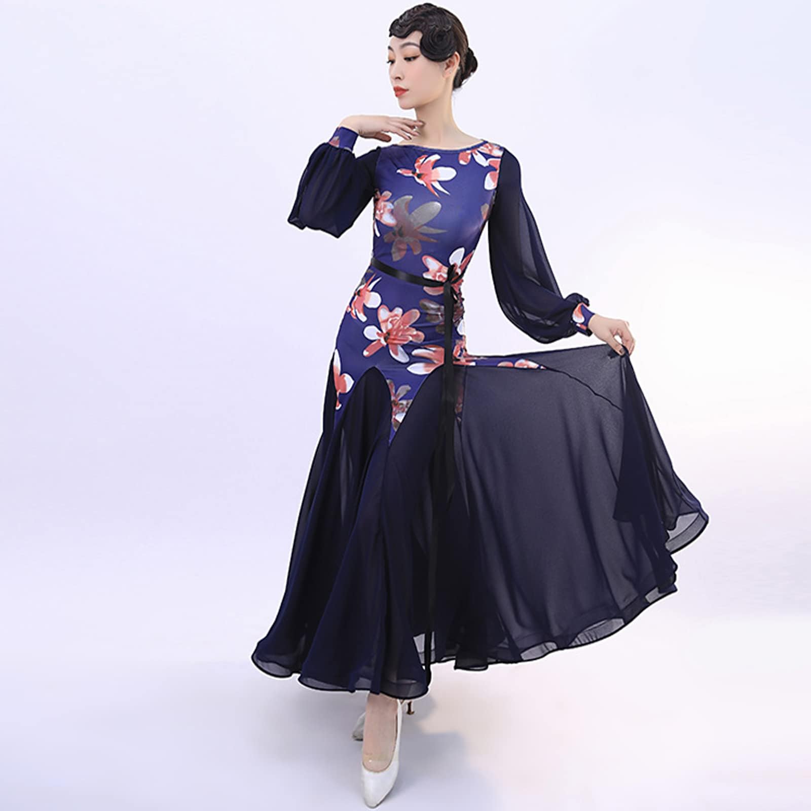 Elegant Lantern Sleeve Ballroom Dance Dress for Women - Waltz, Tango & Standard Competition Costume | Perfect for Professional Performances, Dance Competitions & Social Events