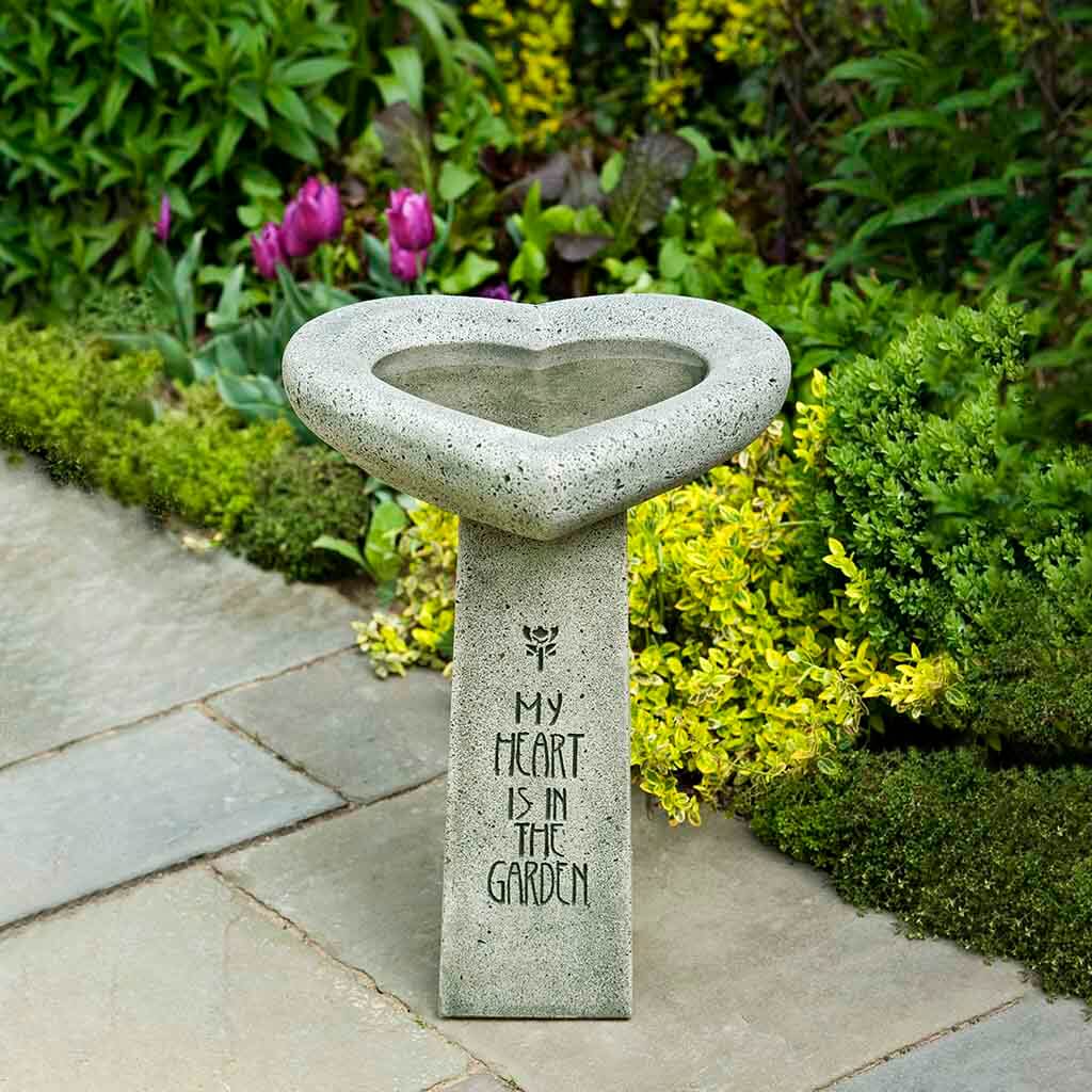 Campania International My Heart is in the Garden Birdbath - Elegant Outdoor Bird Bath for Garden Decor, Attracts Birds & Enhances Landscaping | Perfect for Patio, Yard, and Backyard Wildlife Habitat