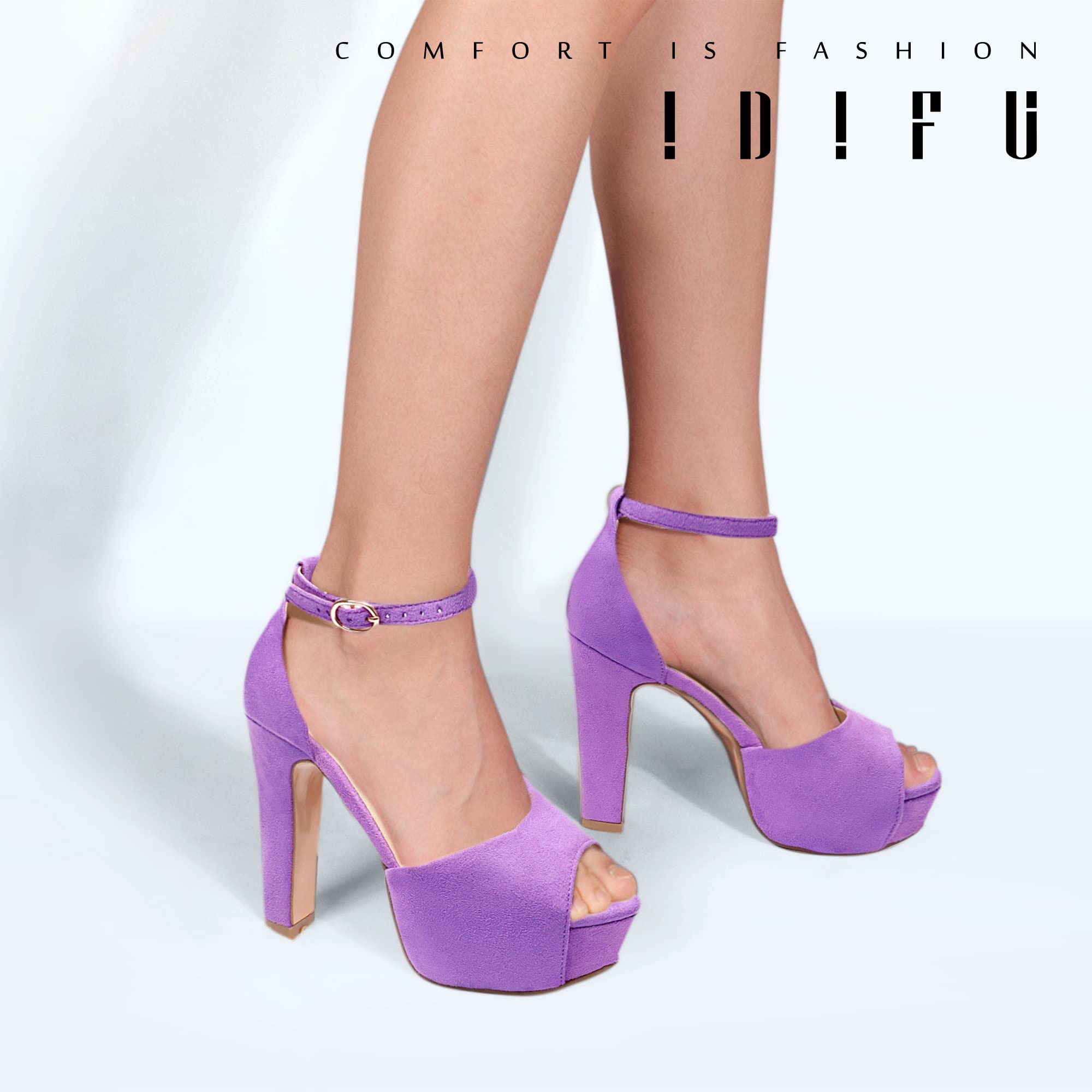 IDIFU Women's Platform Chunky High Heel Sandals - Peep Toe Ankle Strap Dress Shoes for Wedding, Party, Evening Wear | Bride & Prom Comfortable Heels for Women