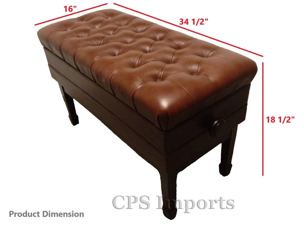 Genuine Leather Adjustable Duet Size Artist Concert Piano Bench Stool with Music Storage - Walnut Finish | Perfect for Home Studios, Music Classrooms & Professional Performances