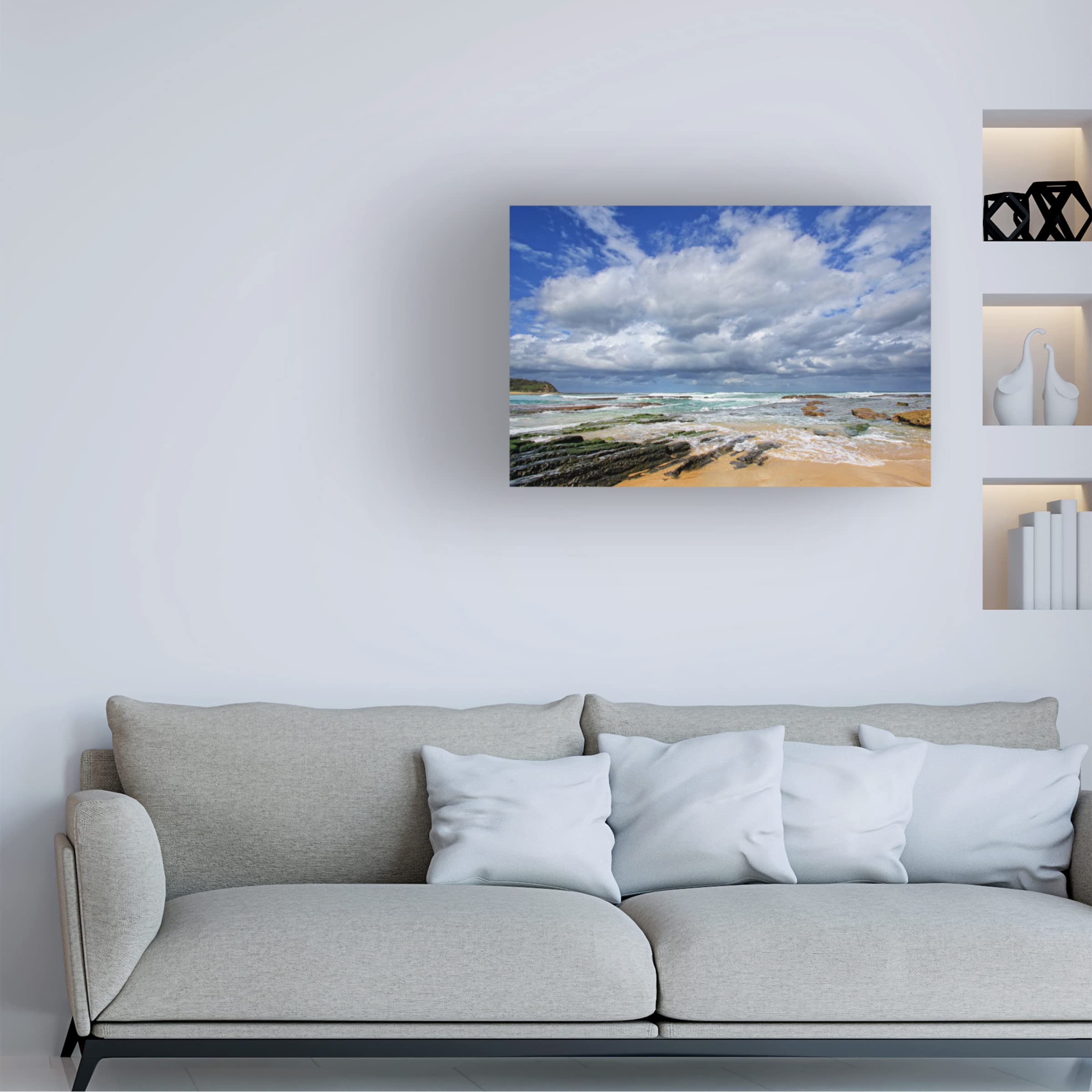 Trademark Fine Art 'Bateau Bay Beach' Canvas Wall Art Print by Beata Czyzowska Young | Coastal Beach Decor for Living Room, Bedroom & Office | Modern Seascape Painting for Home & Office Decoration