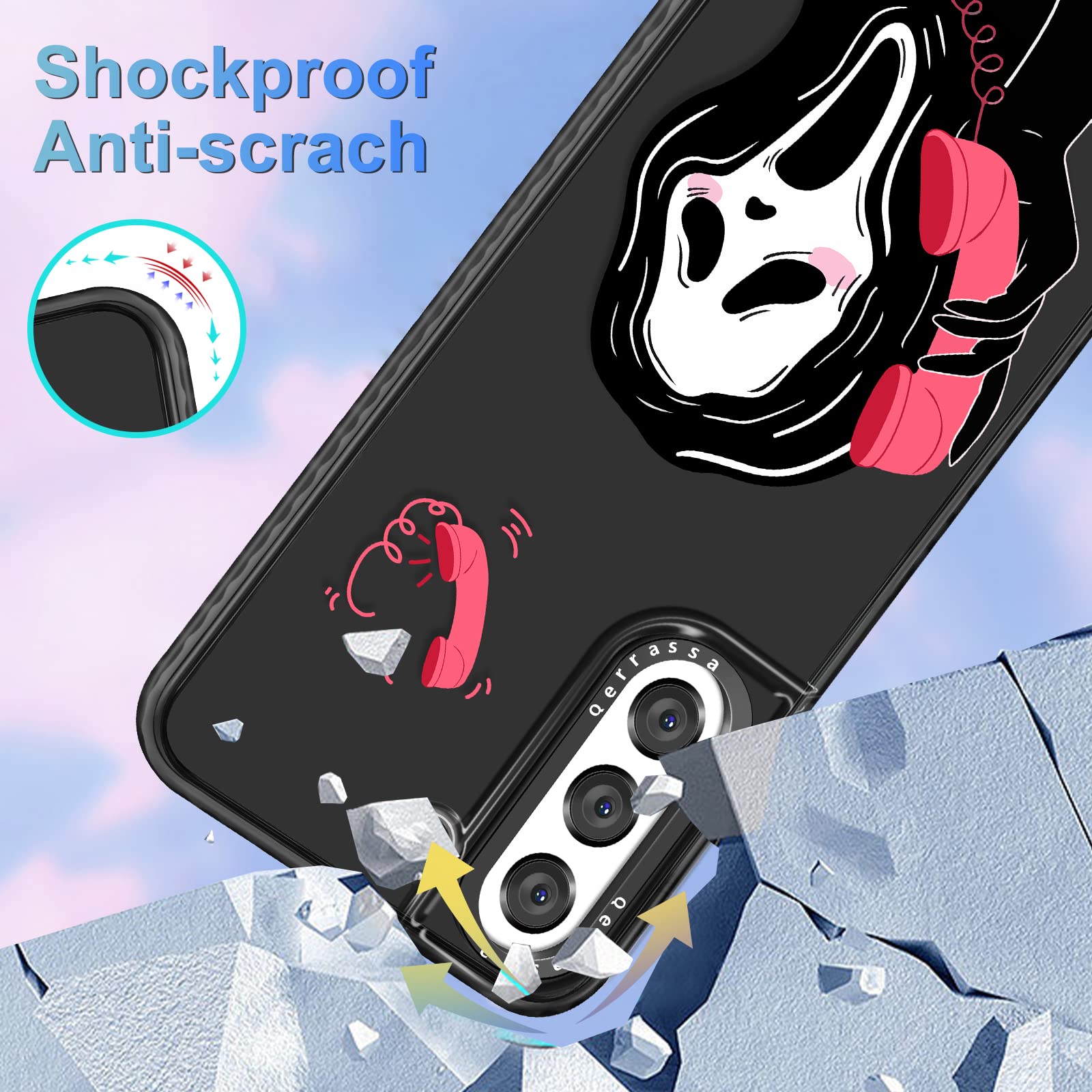 Qerrassa Black Skull TPU Case for Samsung Galaxy S22 6.1 Inch - Cute Cartoon Kawaii Soft Protective Cover for Girls, Boys & Kids - Funny Fashion Phone Case for Samsung S22 - Perfect for School, Work & Daily Use