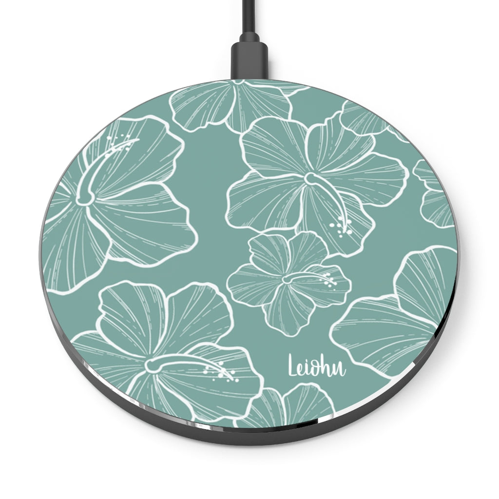 Premium Hibiscus Teal Wireless Charger - Fast Qi-Certified Charging Pad for iPhone, Samsung, AirPods - Perfect for Home, Office, and Travel Use