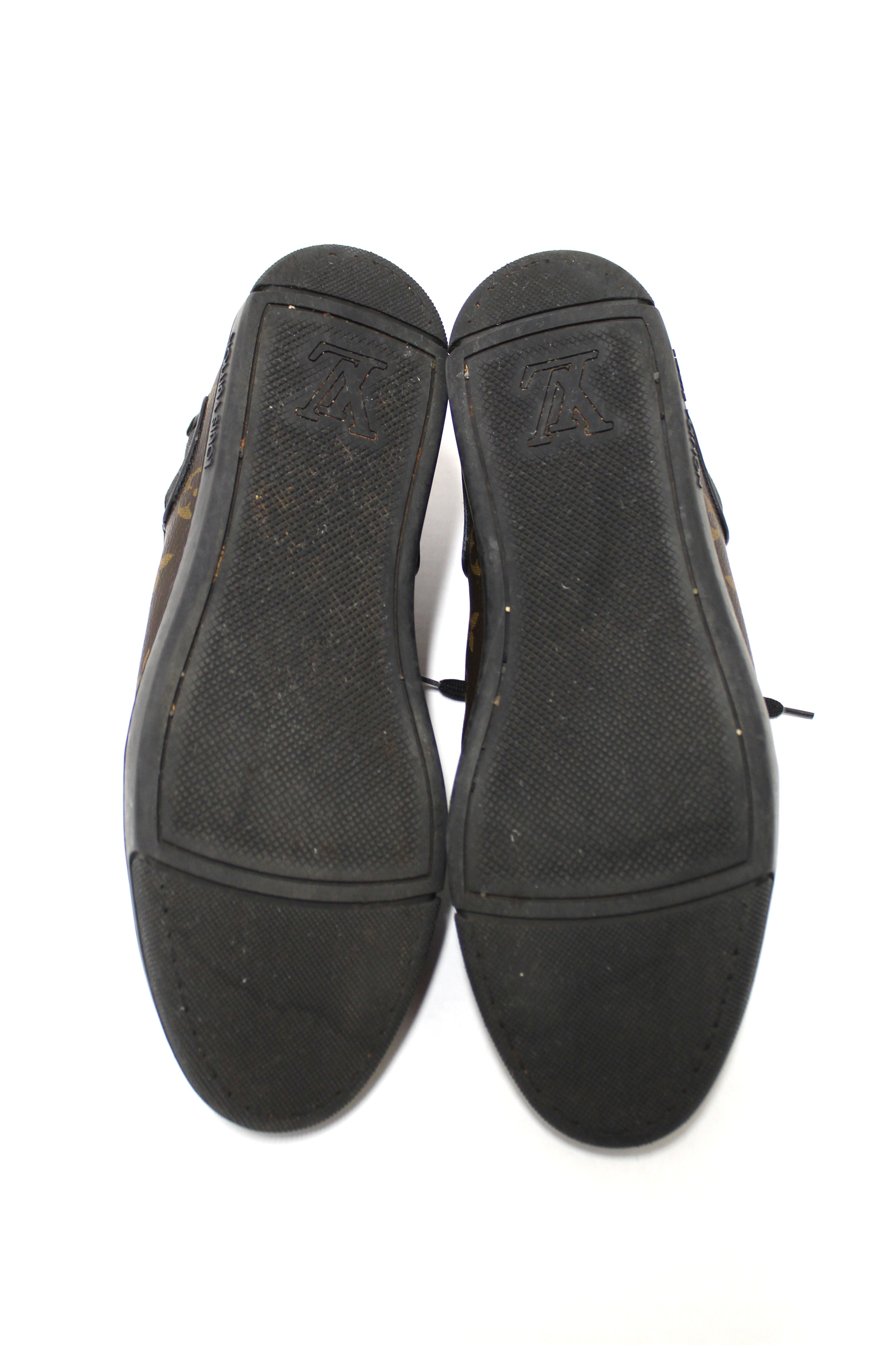Authentic Louis Vuitton Men's Classic Monogram Black Leather Slalom Low Top Sneakers Size 8.5 - Stylish Casual Shoes for Men, Perfect for Daily Wear, Office & Urban Fashion