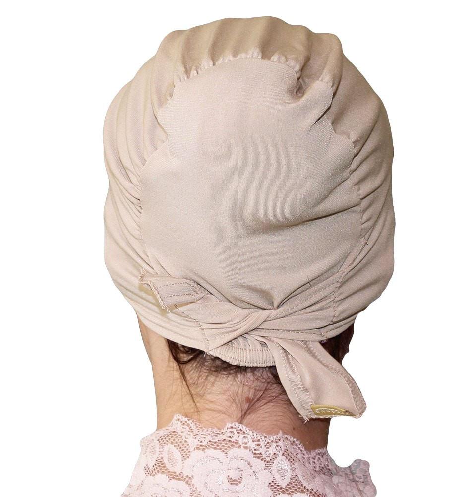 Firdevs Satin Hijab Bonnet Underscarf - Soft Beige Muslim Headscarf Liner for Sleep, Prayer & Everyday Comfort - Breathable Hair Cover for Women