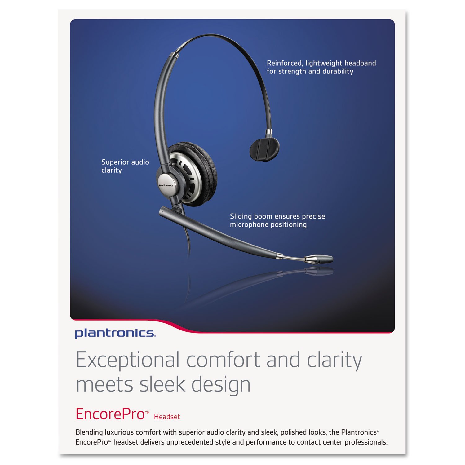 Plantronics HW710 EncorePro Premium Monaural Over-The-Head Headset with Noise Canceling Microphone - Office, Call Center & Remote Work Headphones for Clear Communication