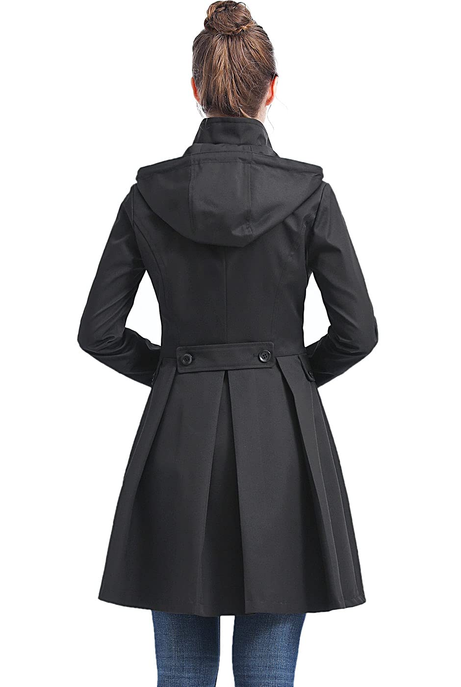 BGSD Women's Kayla Waterproof Hooded Mid-Length Trench Coat | All-Weather Raincoat for Regular & Plus Sizes | Perfect for Commuting, Travel & Outdoor Activities