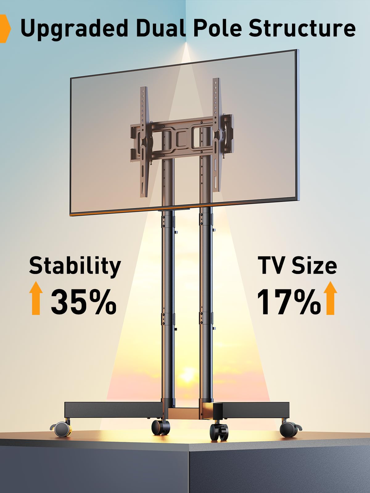 Perlegear Rolling TV Stand with Wheels for 32-70 inch TVs - Height Adjustable Mobile TV Cart with -15° to +5° Tilt, 4K TV Stand up to 88lbs, Max VESA 400x400mm - Perfect for Living Room, Bedroom, or Office Entertainment Setup (Model: PGTVMC14)