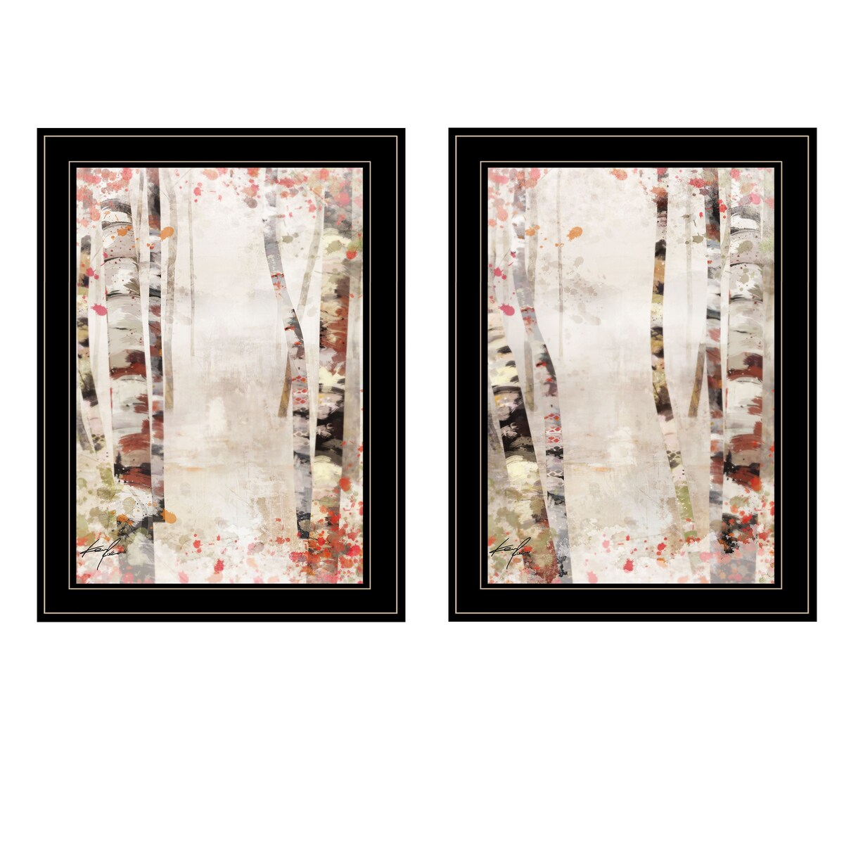 Ken Roko Abstract Birchwood Paths 2-Piece Wall Art Set - Black Framed Modern Home Decor for Living Room, Bedroom & Office