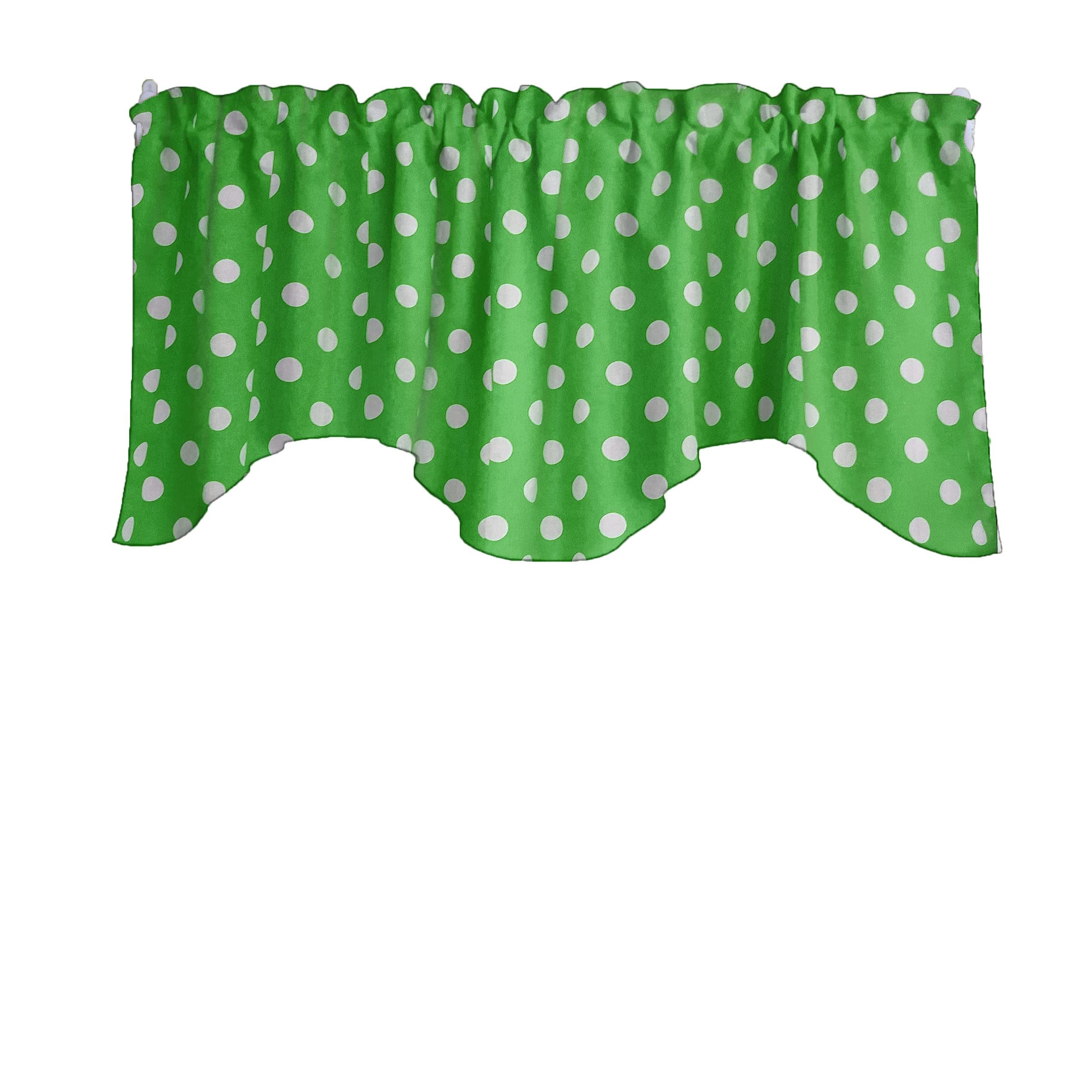 Polka Dot Scalloped Wave Cotton Window Valance - White on Green Home Decor for Bedroom, Nursery & Kitchen - Elegant Window Treatment for Cozy Spaces