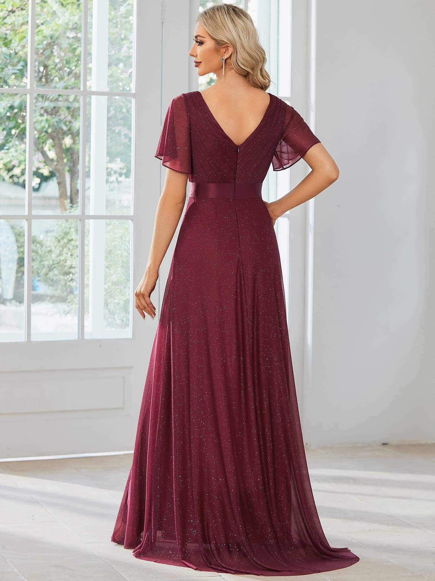 Ever-Pretty Women's V-Neck Short Sleeve A-Line Glitter Evening Dress for Prom, Party & Formal Events - Style 50159