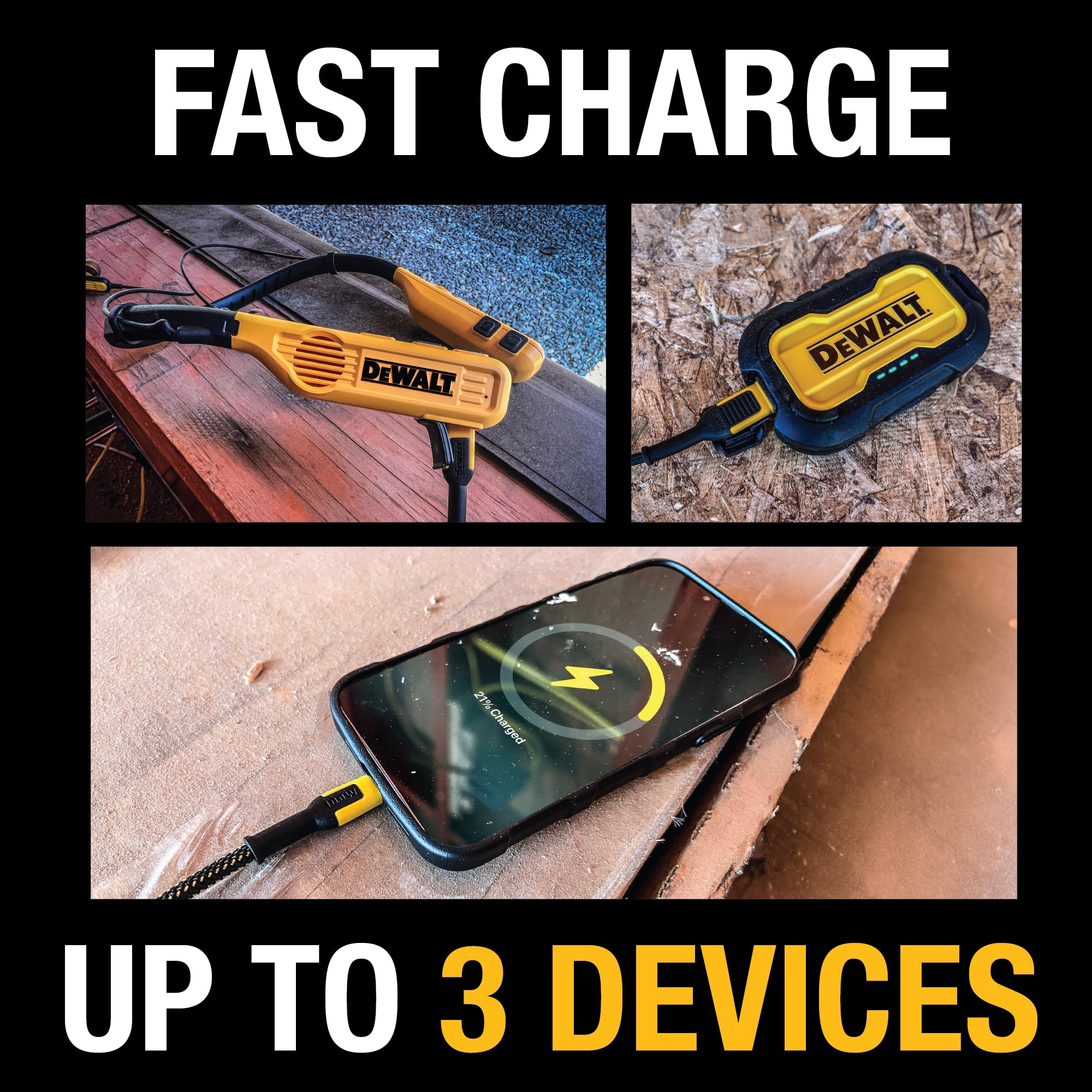 DEWALT 65W GaN USB C Fast Charger with PPS - 3-Port Compact Foldable Wall Charger for MacBook Pro/Air, iPad Pro, Galaxy S23, Dell XPS 13, iPhone 15/Pro, Steam Deck - Perfect for Travel, Office & Home Charging