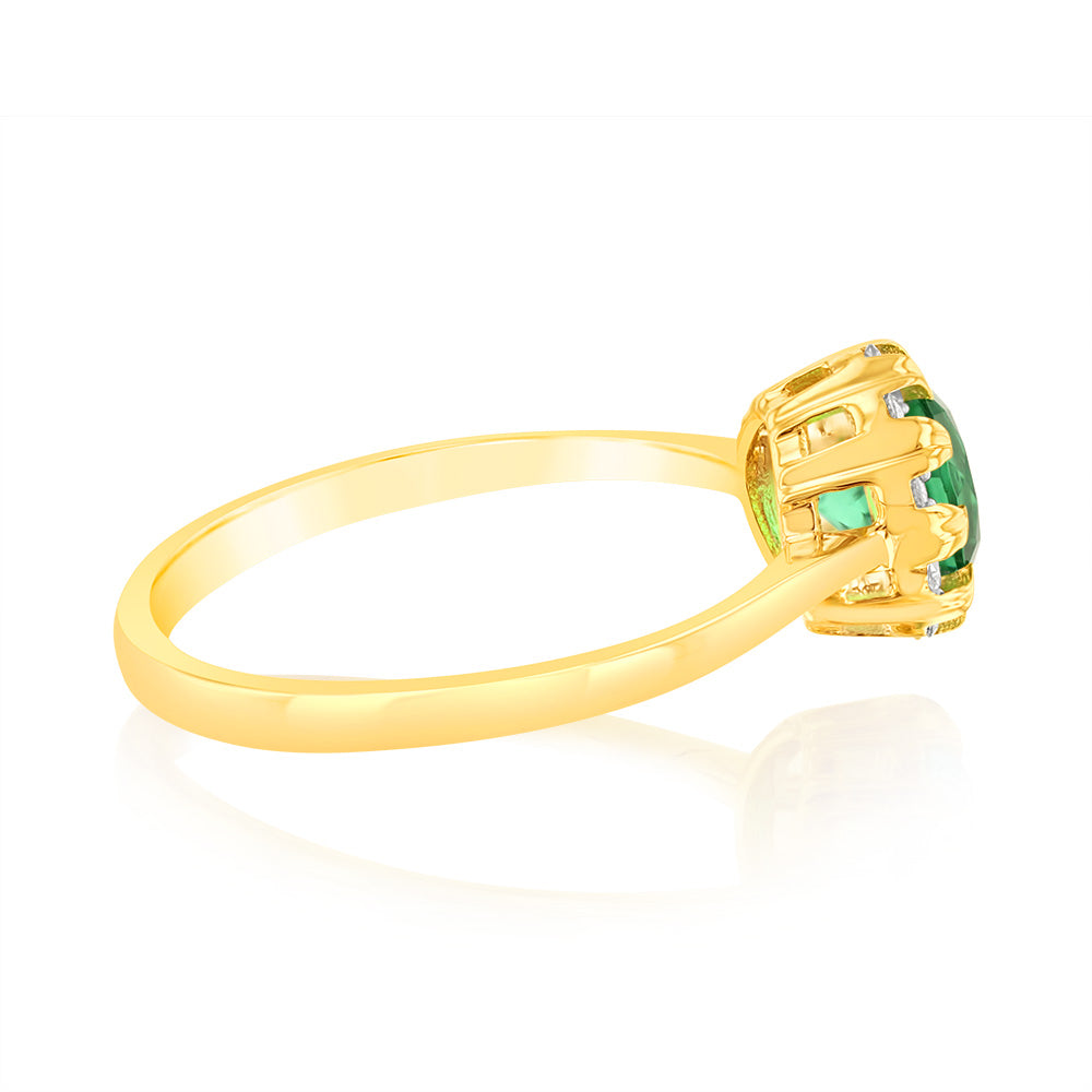 0.87 Carat Lab-Created Emerald & Diamond Ring in 9K Yellow Gold - Elegant Engagement, Anniversary Gift for Women