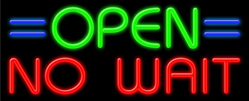 Open No Wait Glass Neon Sign #11212 - Handcrafted in USA | Perfect for Bars, Restaurants & Home Decor