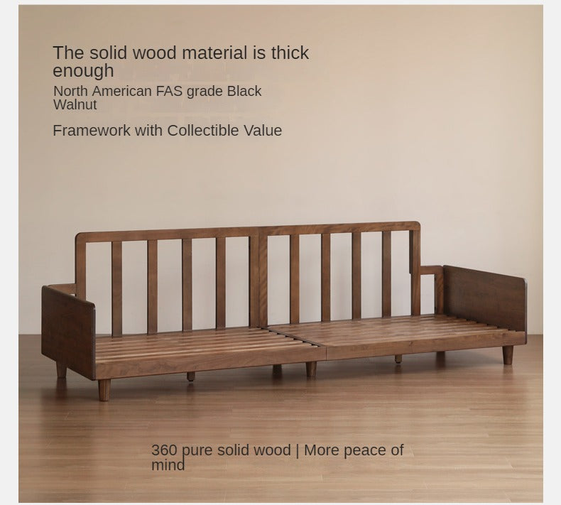 Premium Black Walnut & Ash Solid Wood High Back Sofa - Modern Farmhouse Living Room Furniture for Comfortable Seating & Relaxation - Perfect for Home, Office, or Lounge Areas
