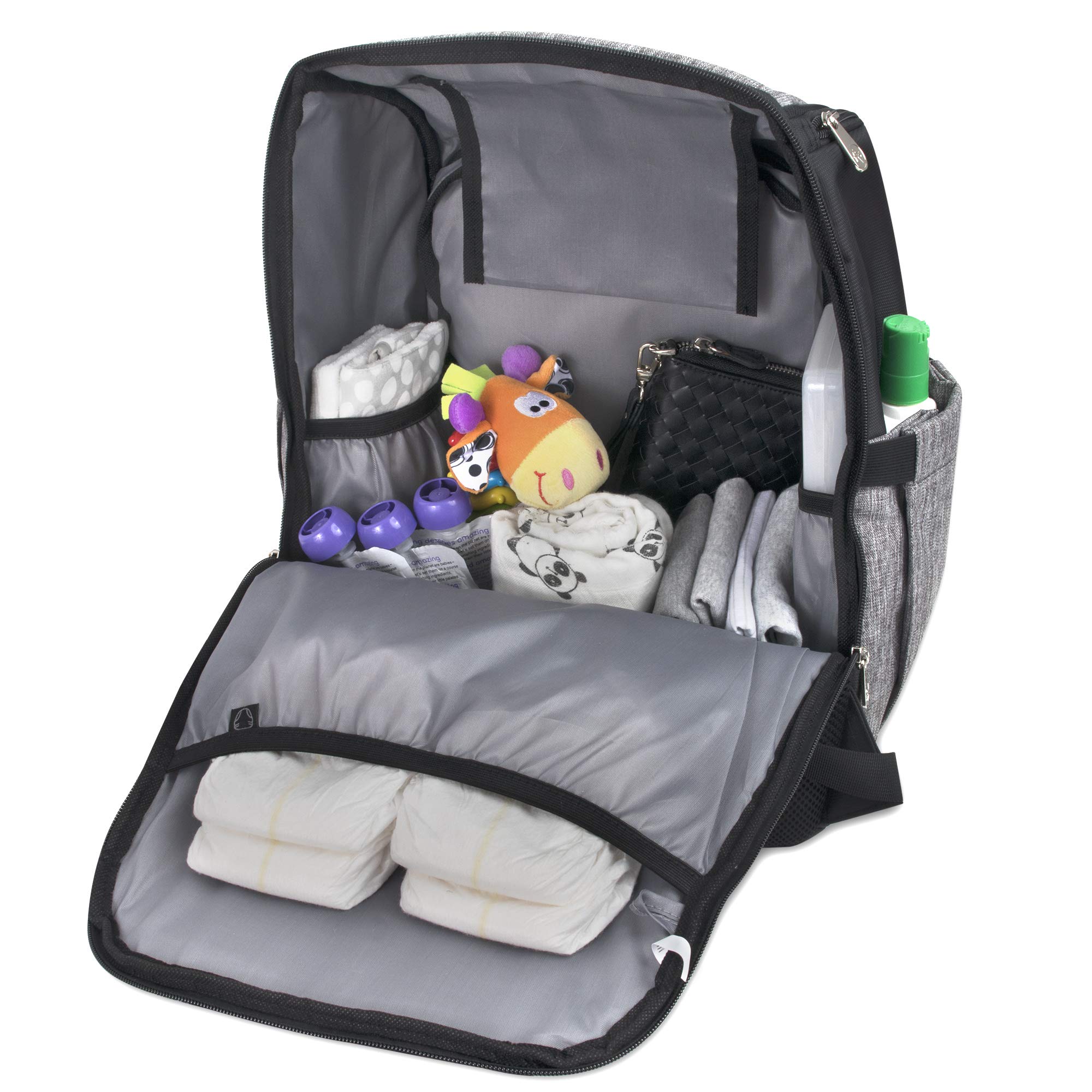 Fisher Price Diaper Bag Backpack with Changing Pad & Stroller Straps - Large Gray Baby Bag for Parents | Perfect for Travel, Daycare & On-the-Go Diaper Changes