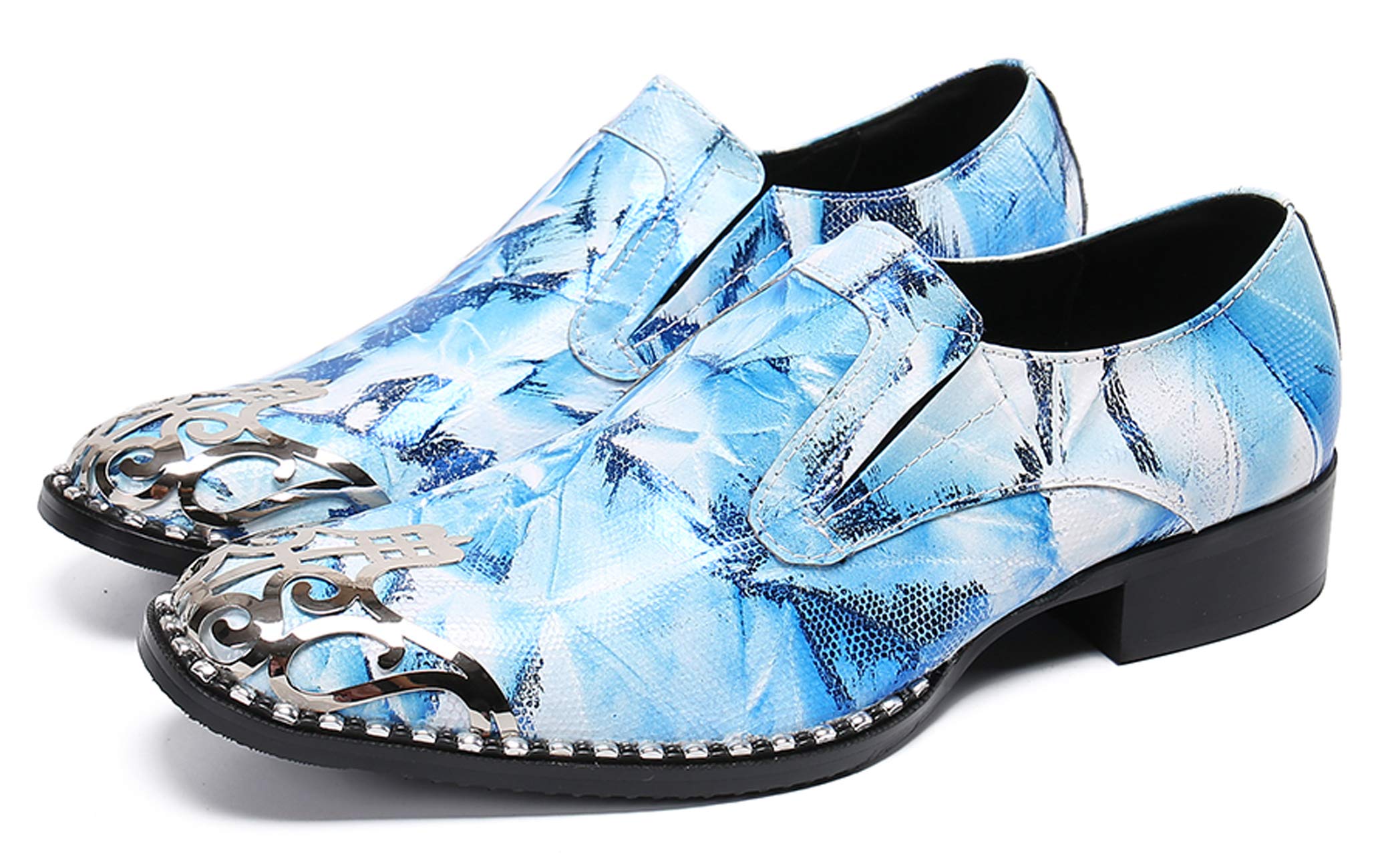 Santimon Men's Loafers - Round Toe Patent Leather Dress Shoes with Metal Tip | Western Style Slip-Ons for Business, Casual & Wedding Occasions