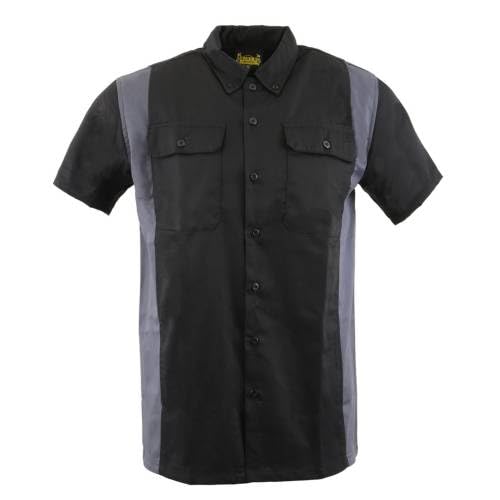 Biker Clothing Co. Men's Two-Tone Black & Grey Short Sleeve Motorcycle Mechanic Shirt - MDM11674.01 - Comfortable Riding & Repair Work Shirt for Bikers & Mechanics