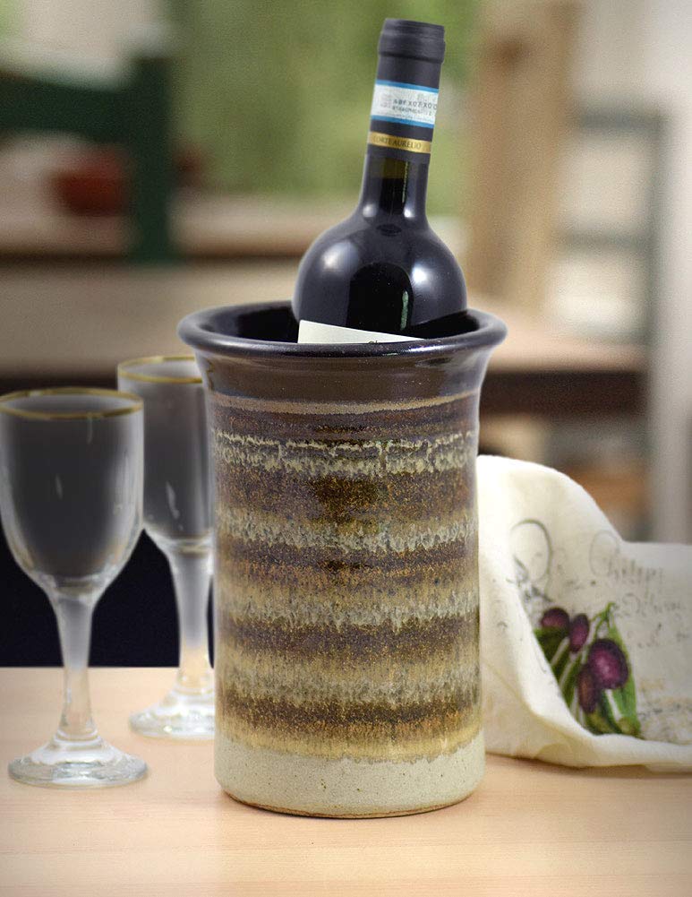 American Made Stoneware Pottery Utensil Holder Jar in Mocha Cream - Perfect for Kitchen Countertop Organization