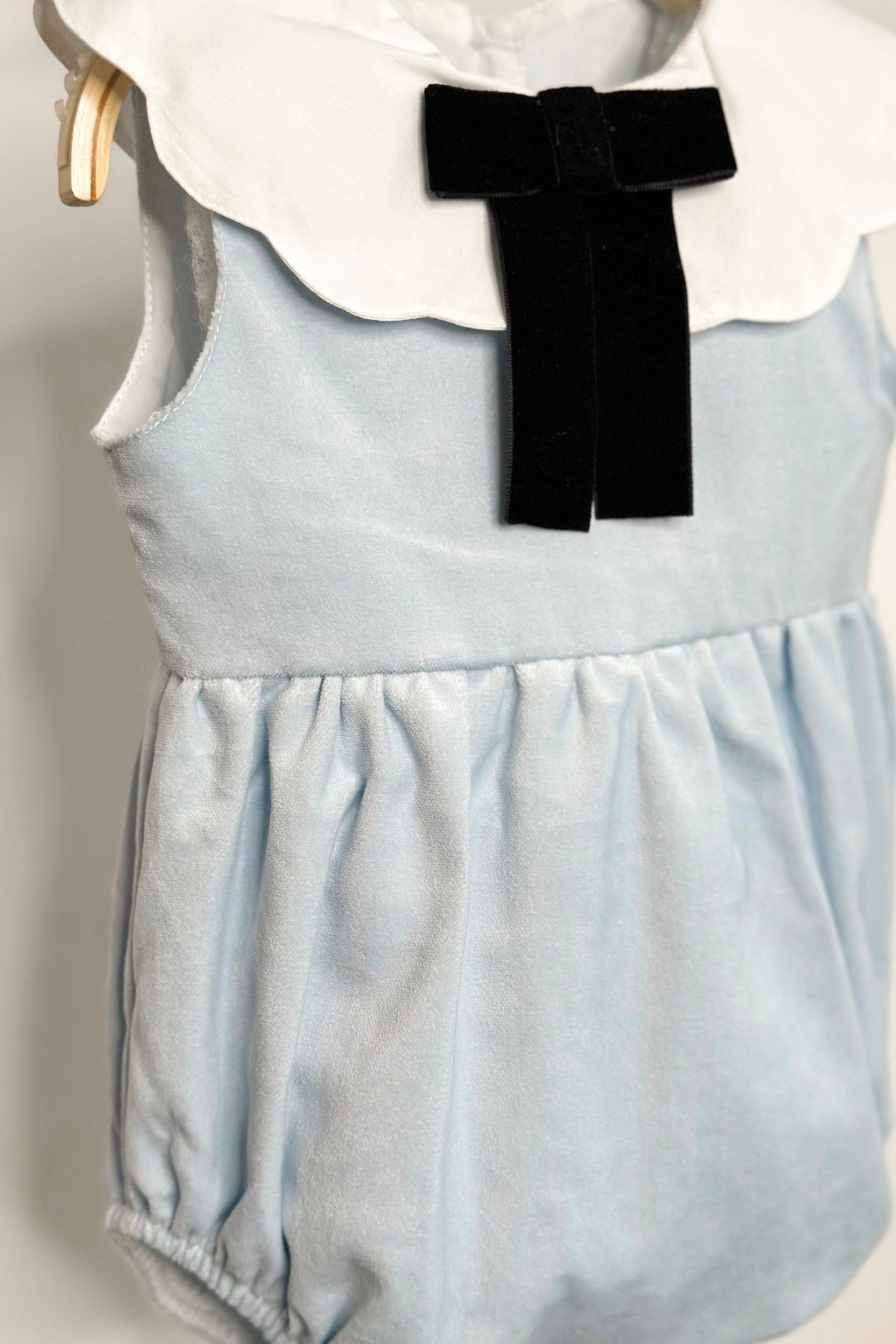 Lillian Pale Blue Velvet Romper for Women - Soft Stretchy Jumpsuit with Pockets | Perfect for Summer Outfits, Beach Vacations & Date Nights