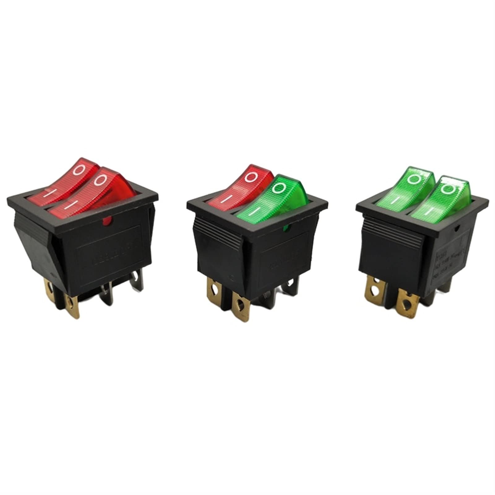KCD8 6-Pin Rocker Switch 16A 250V / 20A 125V Double Light Waterproof ON-Off Power Switch for Boats, RVs, Marine & Industrial Equipment - KCD6 Series (Color: RG-2D6P)