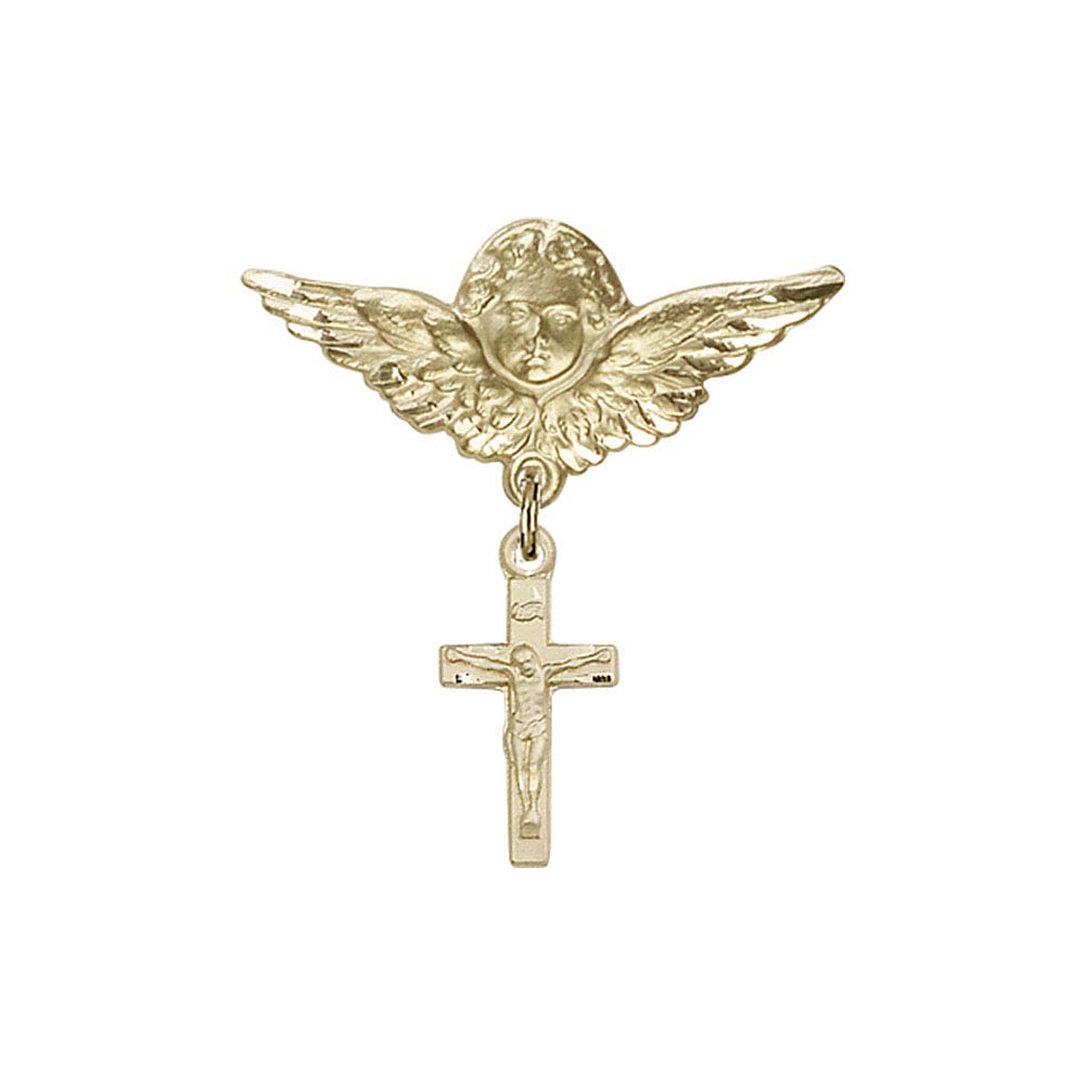 Diamond Jewelry NY Baby Badge with Crucifix Charm & Angel Wings Pin - Perfect for Christenings, Baptisms & First Communion Gifts
