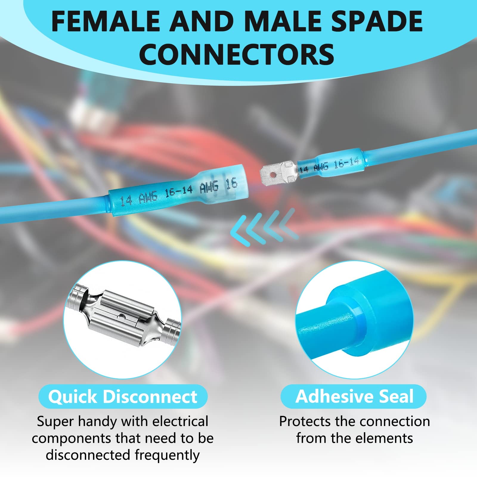 250 Pcs Heat Shrink Spade Connectors - Male & Female Insulated Quick Disconnect Electrical Terminals (22-10 AWG) for Automotive, Marine & Home Wiring Applications