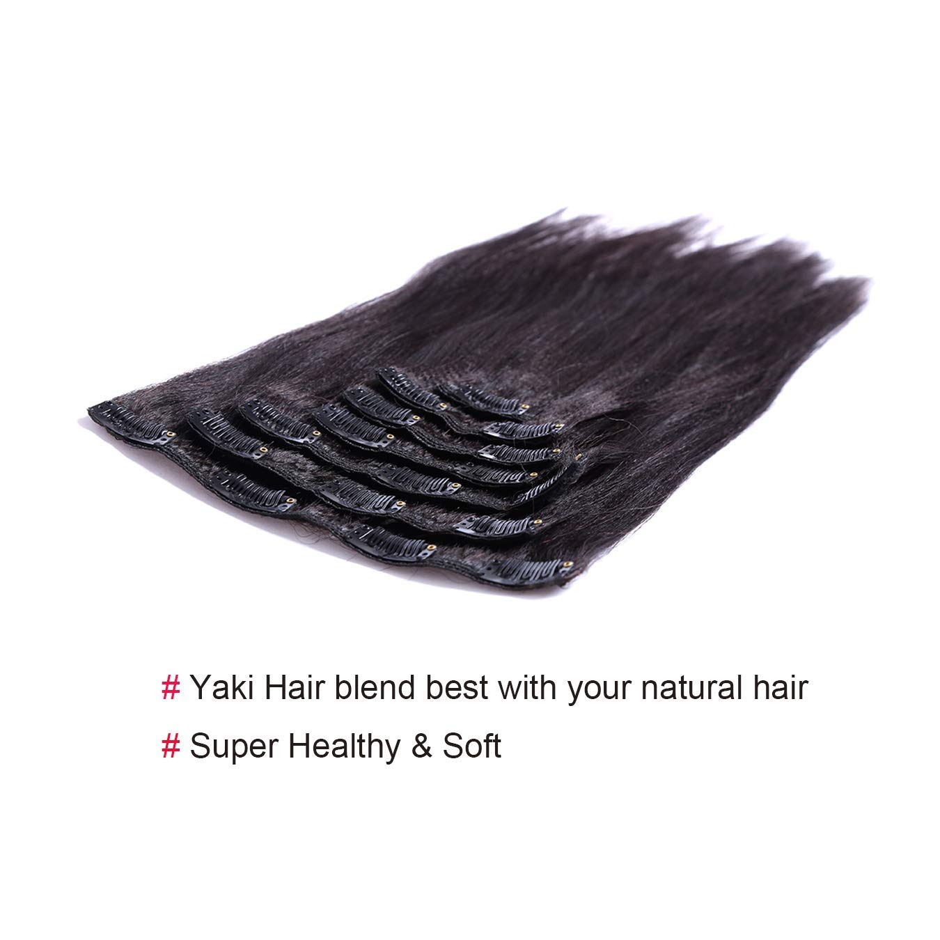 Anrosa Yaki Clip in Hair Extensions 10 Inch 120g - Human Hair Yaki Straight Clip Ins for African American, 1B Natural Black, Adds Thick Volume - Perfect for Daily Styling, Parties & Special Occasions
