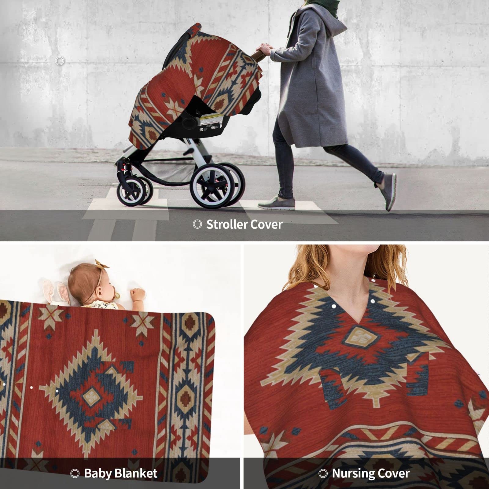 Southwestern Geometric Native American Baby Car Seat Canopy Cover - Multi-Use Nursing Cover for Newborns, Breastfeeding & Car Seat Protection - Perfect Baby Shower Gift for New Moms (Use in Cars, Strollers & Nursing in Public)