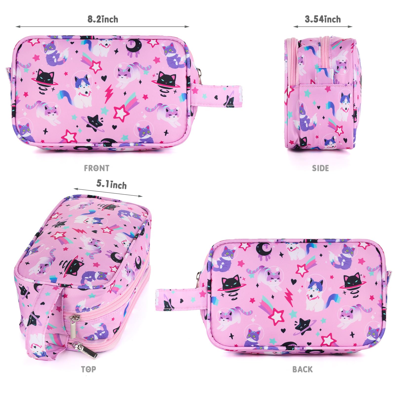 Waterproof Hanging Toiletry Bag for Girls - Cute Cat Pink Cosmetic & Makeup Travel Organizer for Toddlers & Kids - Perfect for School Trips, Sleepovers & Family Vacations