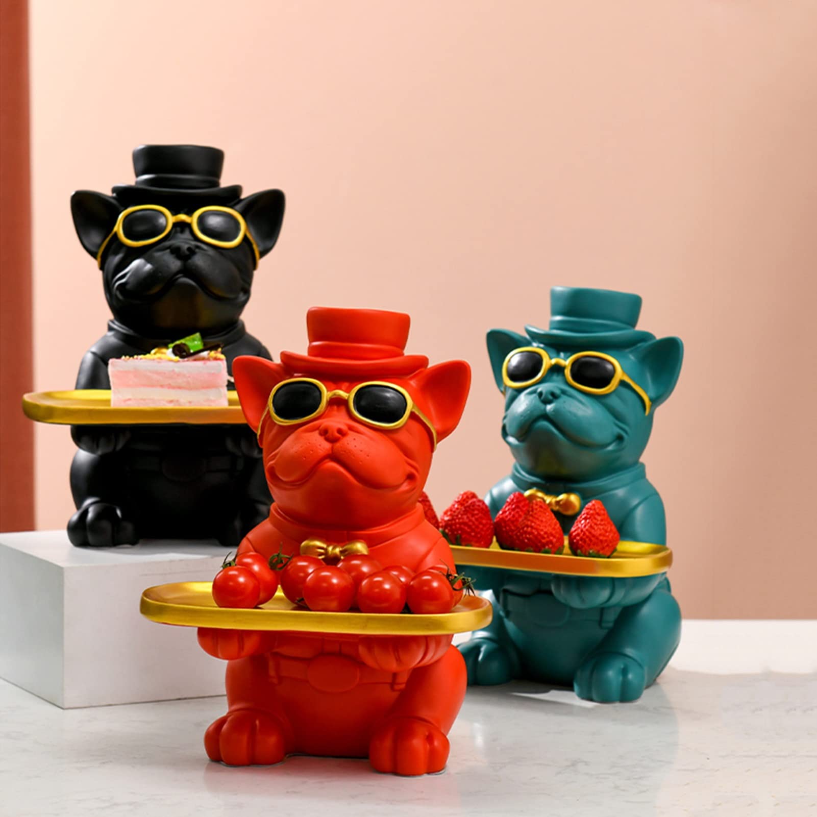 JKGHK Black Resin Storage Statue - Elegant Gentleman Dog Sculpture with Tray | Modern Home & Office Decoration | Desktop Organizer for Jewelry, Keys, Candy | Perfect Gift for Pet Lovers & Home Decor Enthusiasts